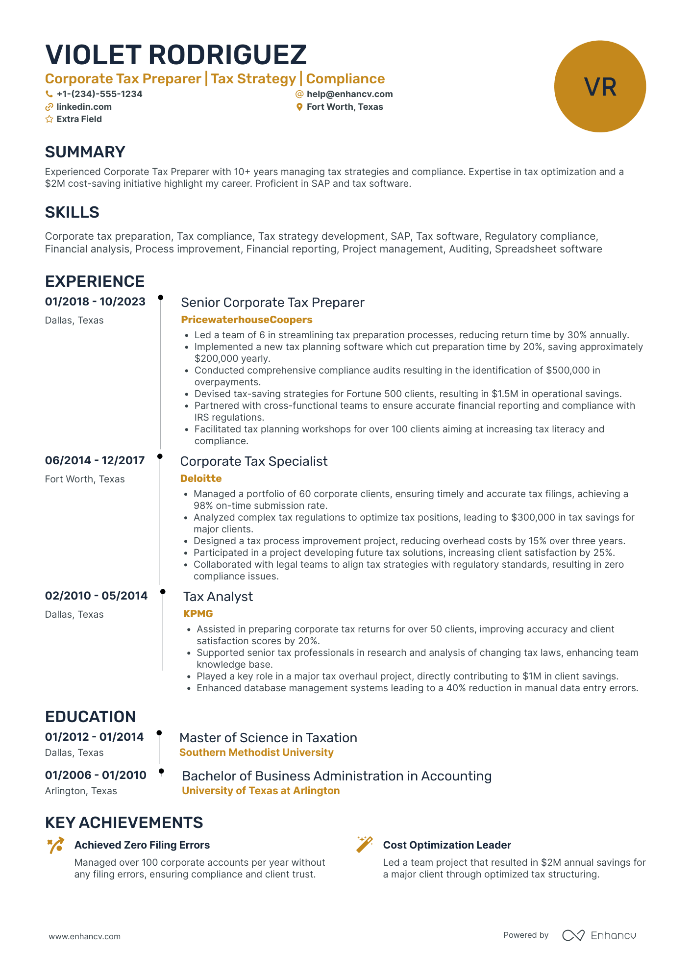 Corporate Tax Preparer Resume Example