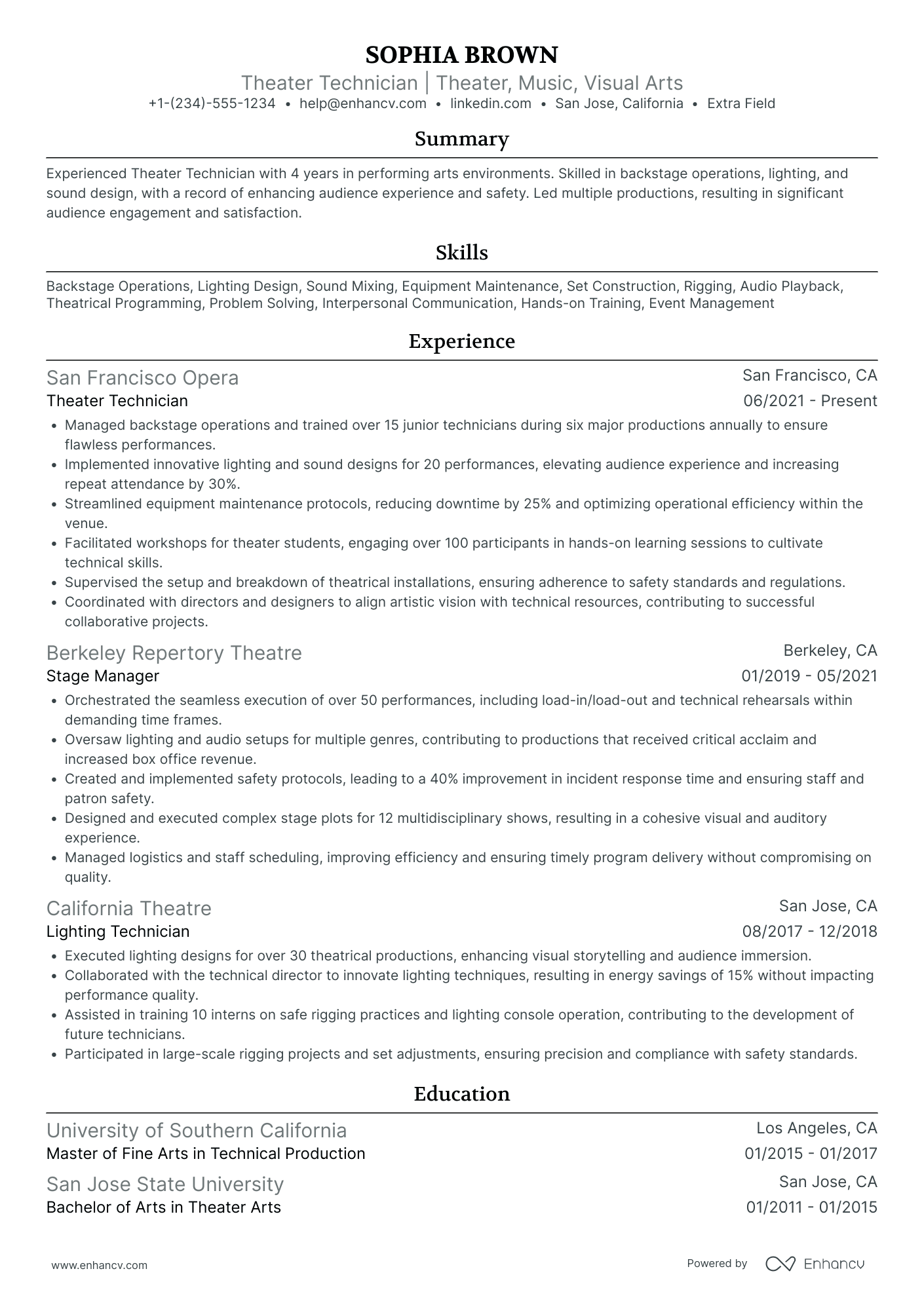 Theater Outreach Coordinator Resume Example