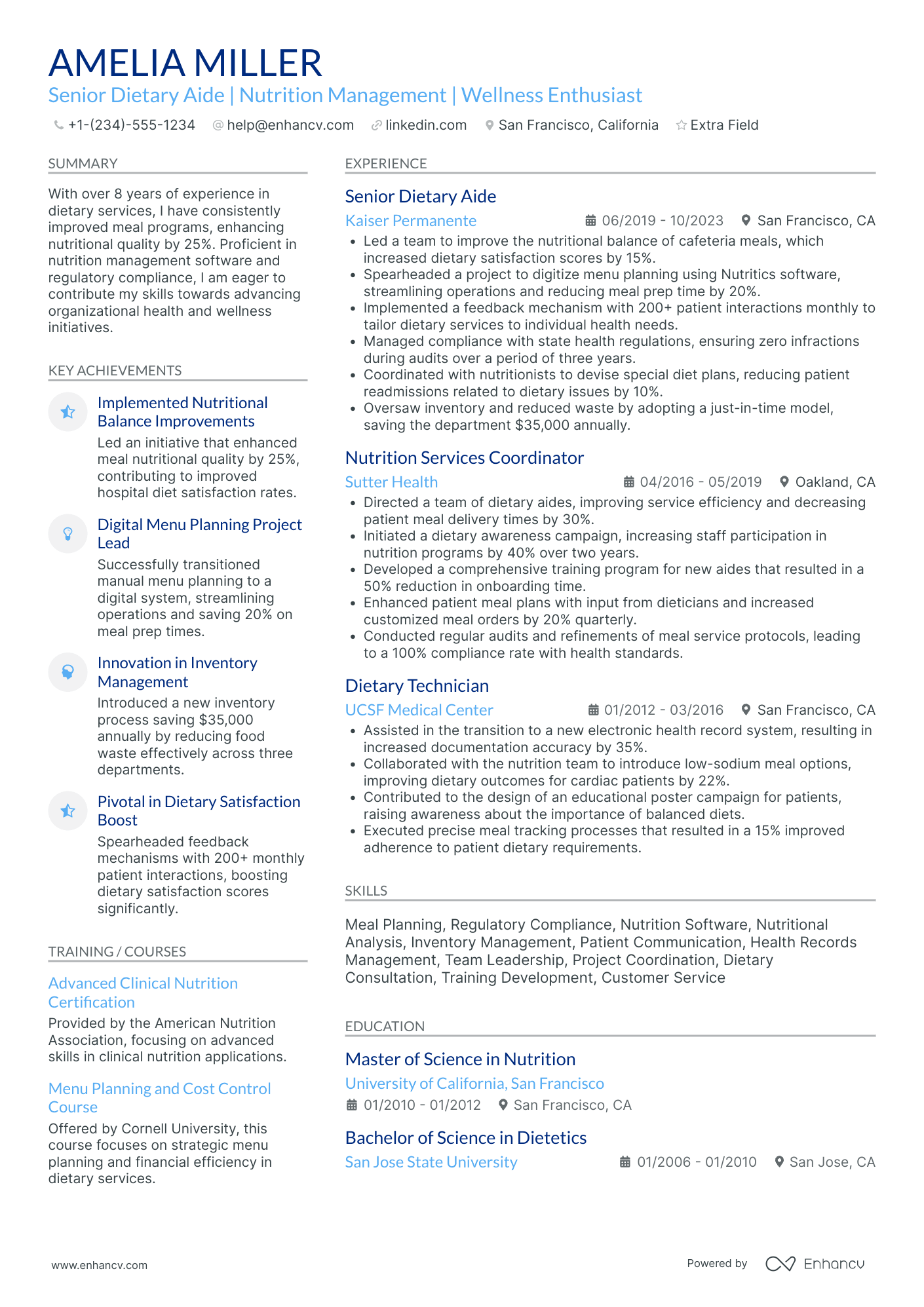 Senior Dietary Aide Resume Example