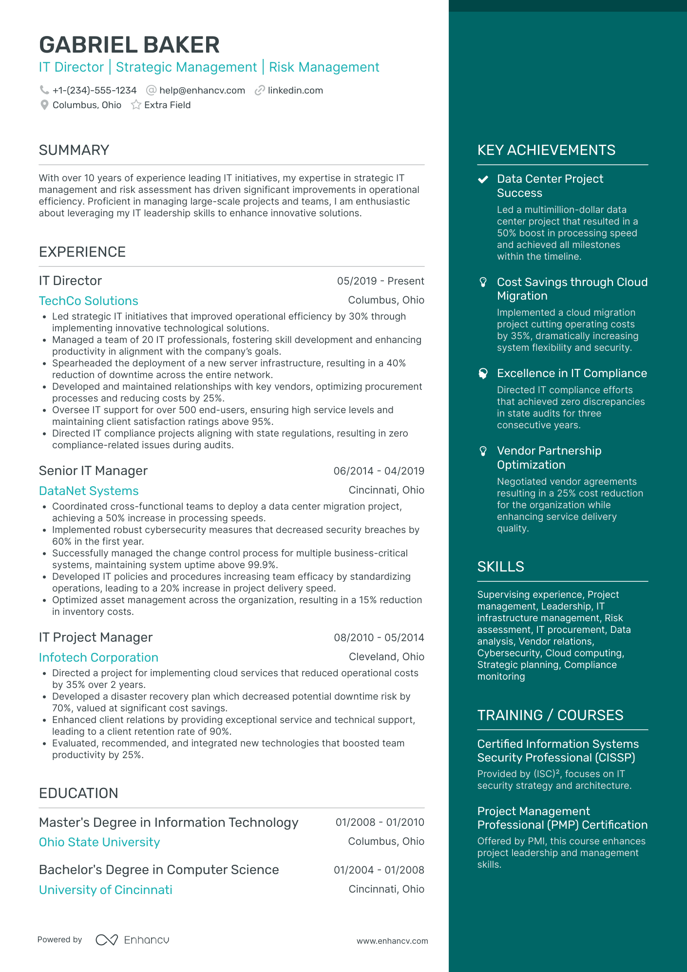 IT Director of IT Risk Management Resume Example