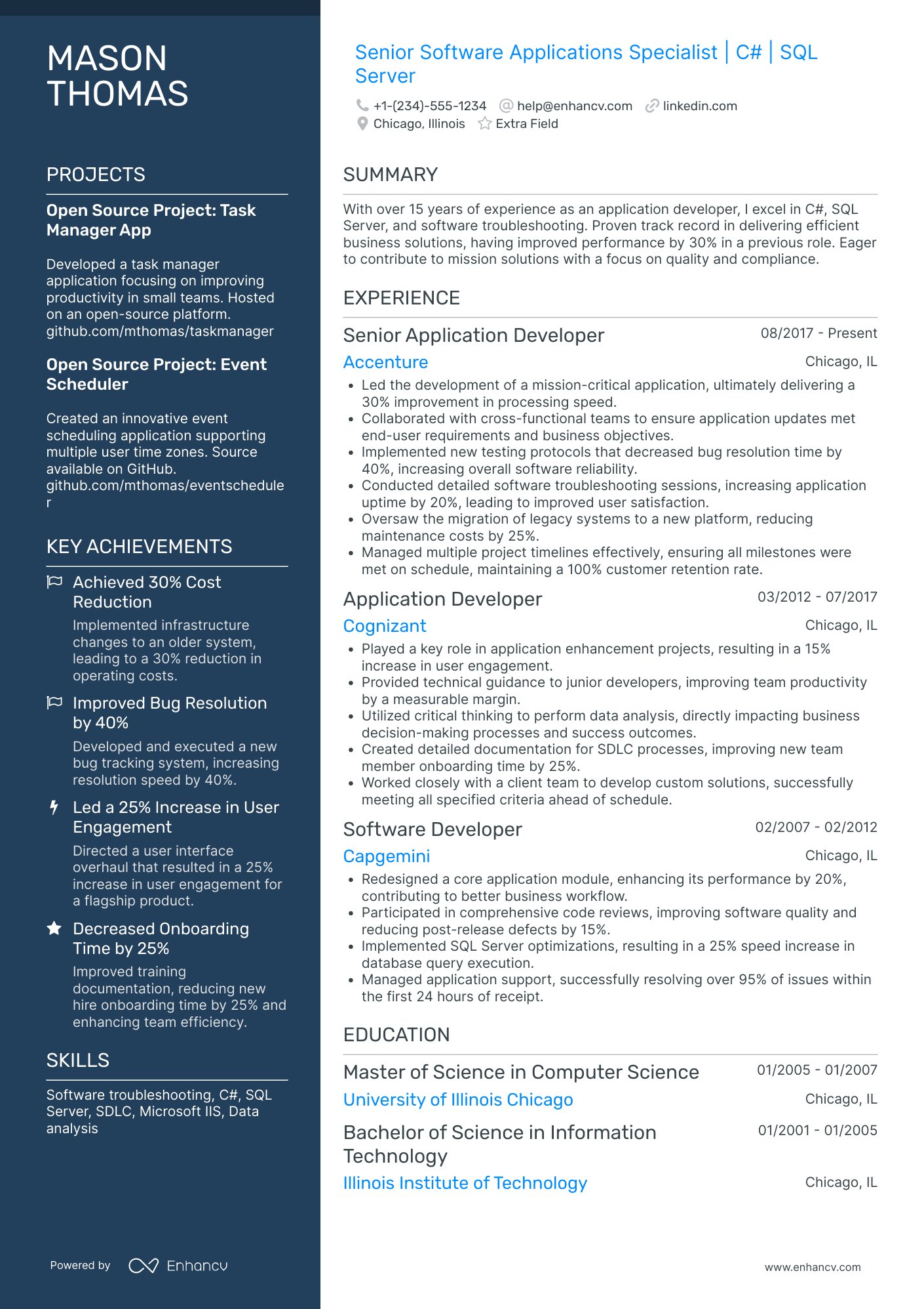 SQL Developer Specialist Resume Example