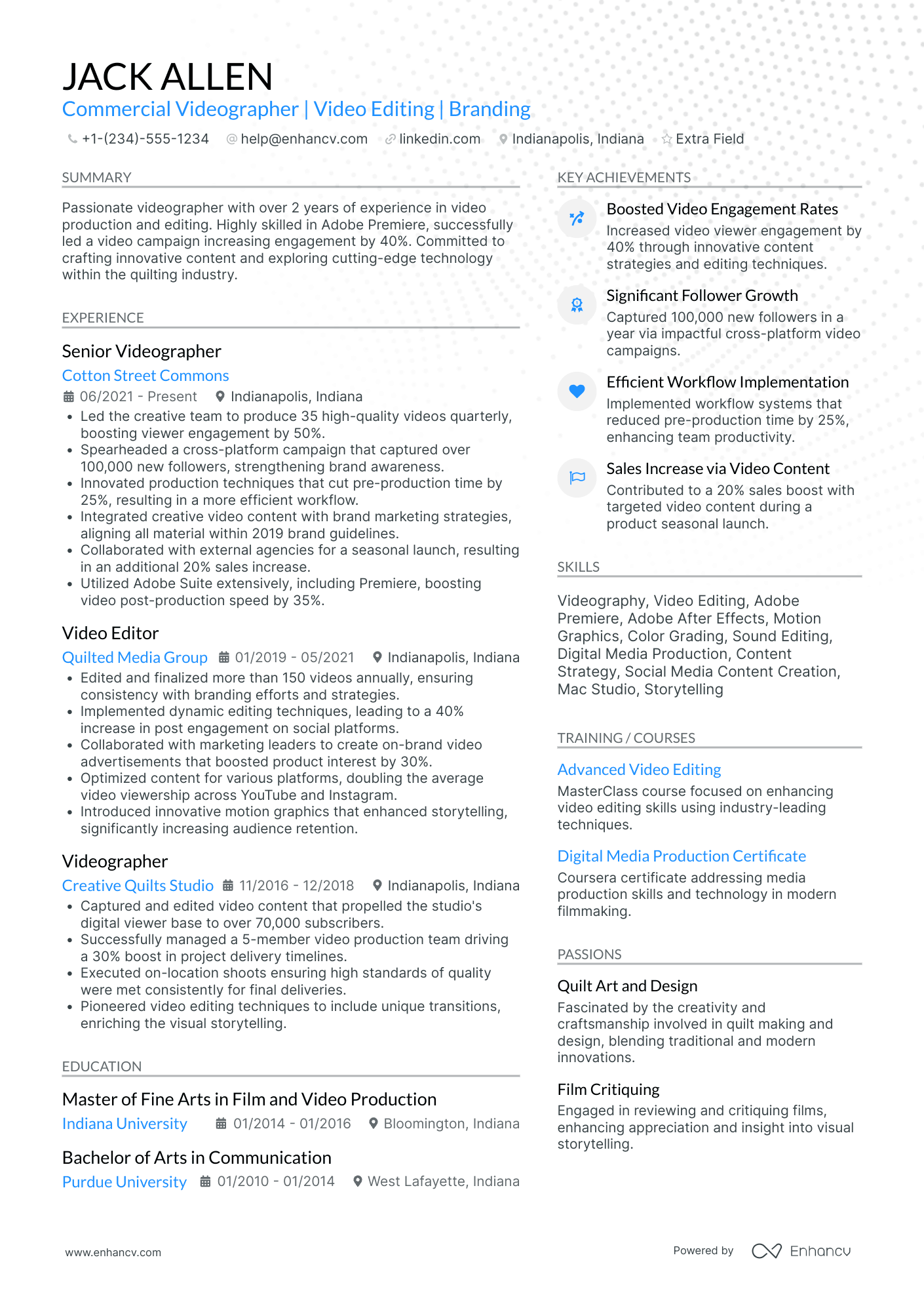 Commercial Videographer Resume Example