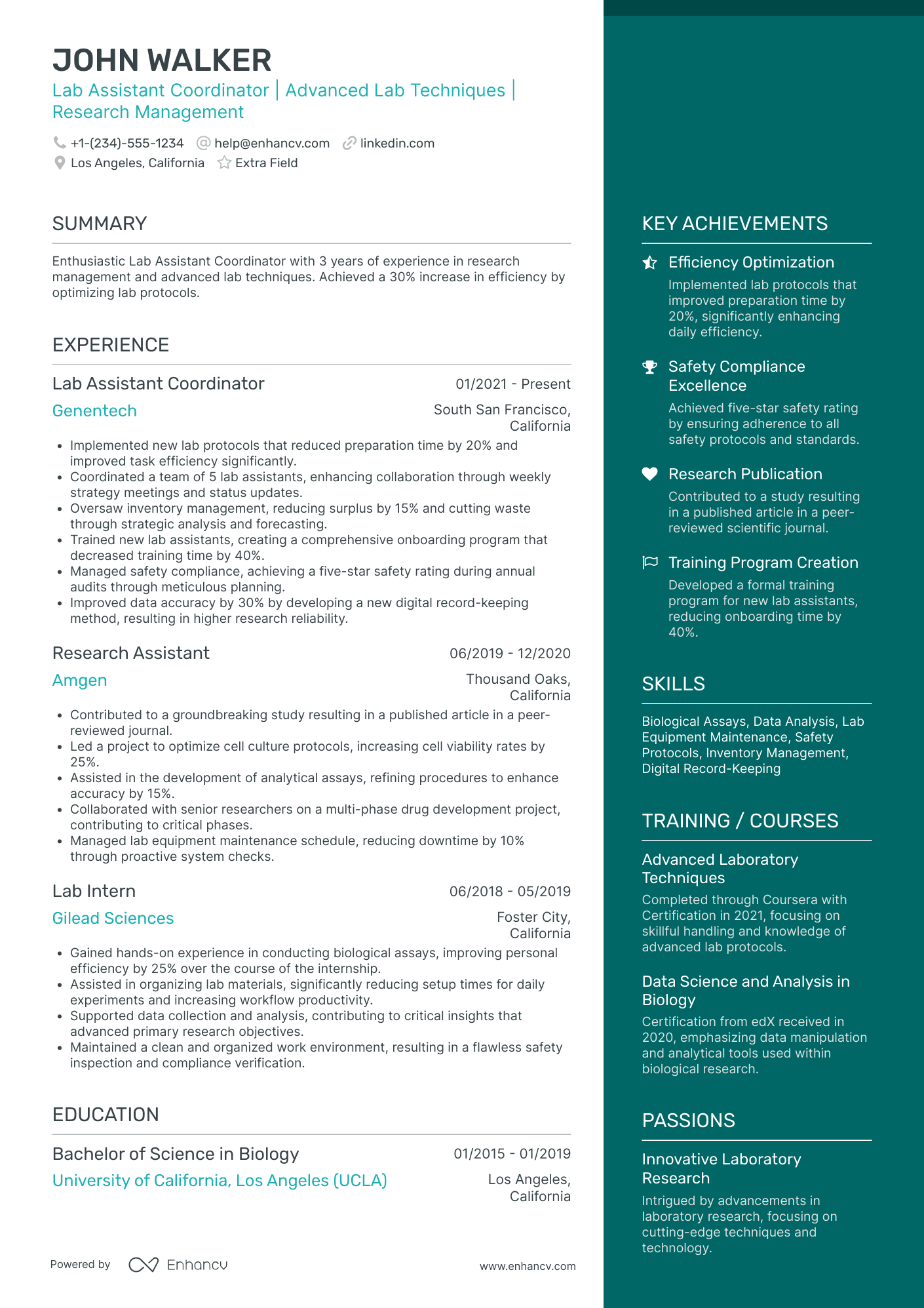 Lab Assistant Coordinator Resume Example