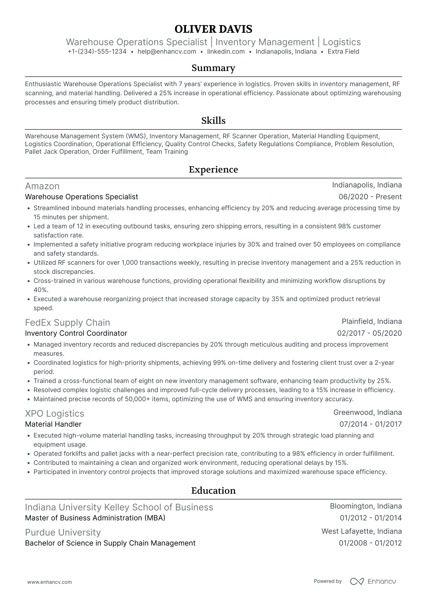 Warehouse Operations Associate Resume Example