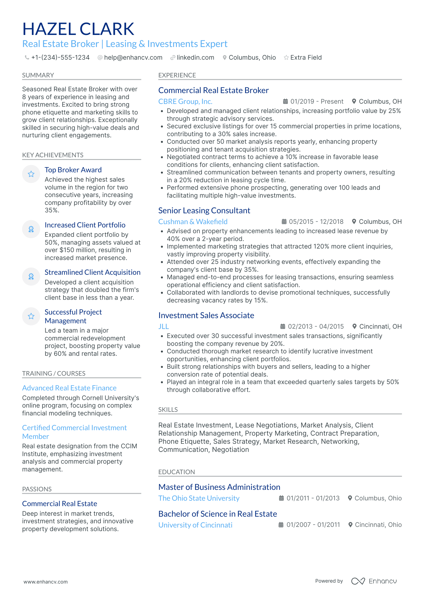 Senior Leasing Broker Resume Example