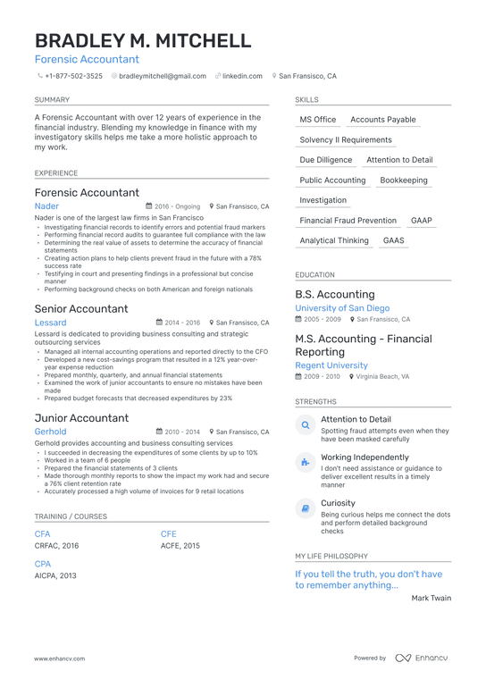 Forensic Accounting Resume Example