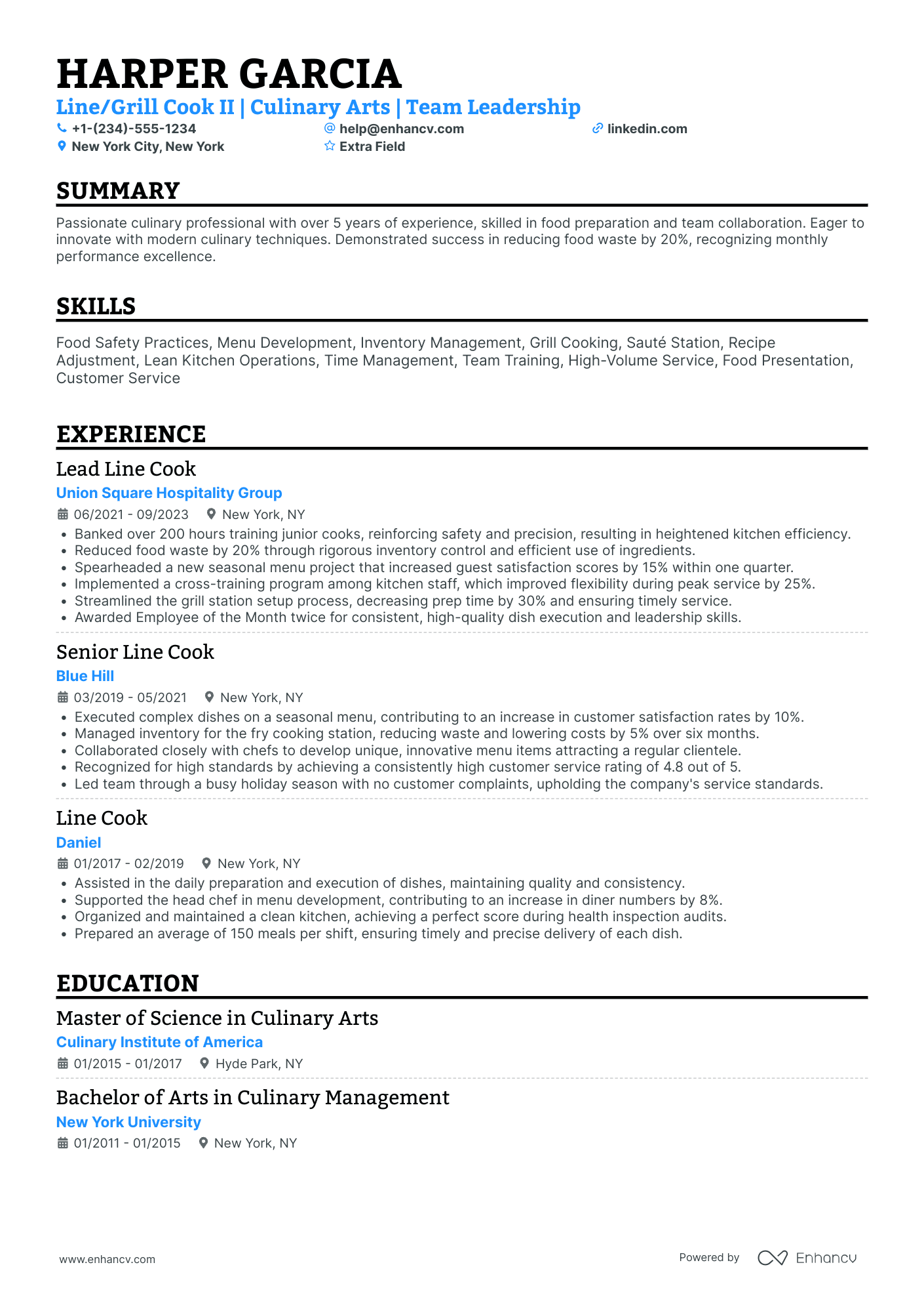 Grill Line Cook Resume Example