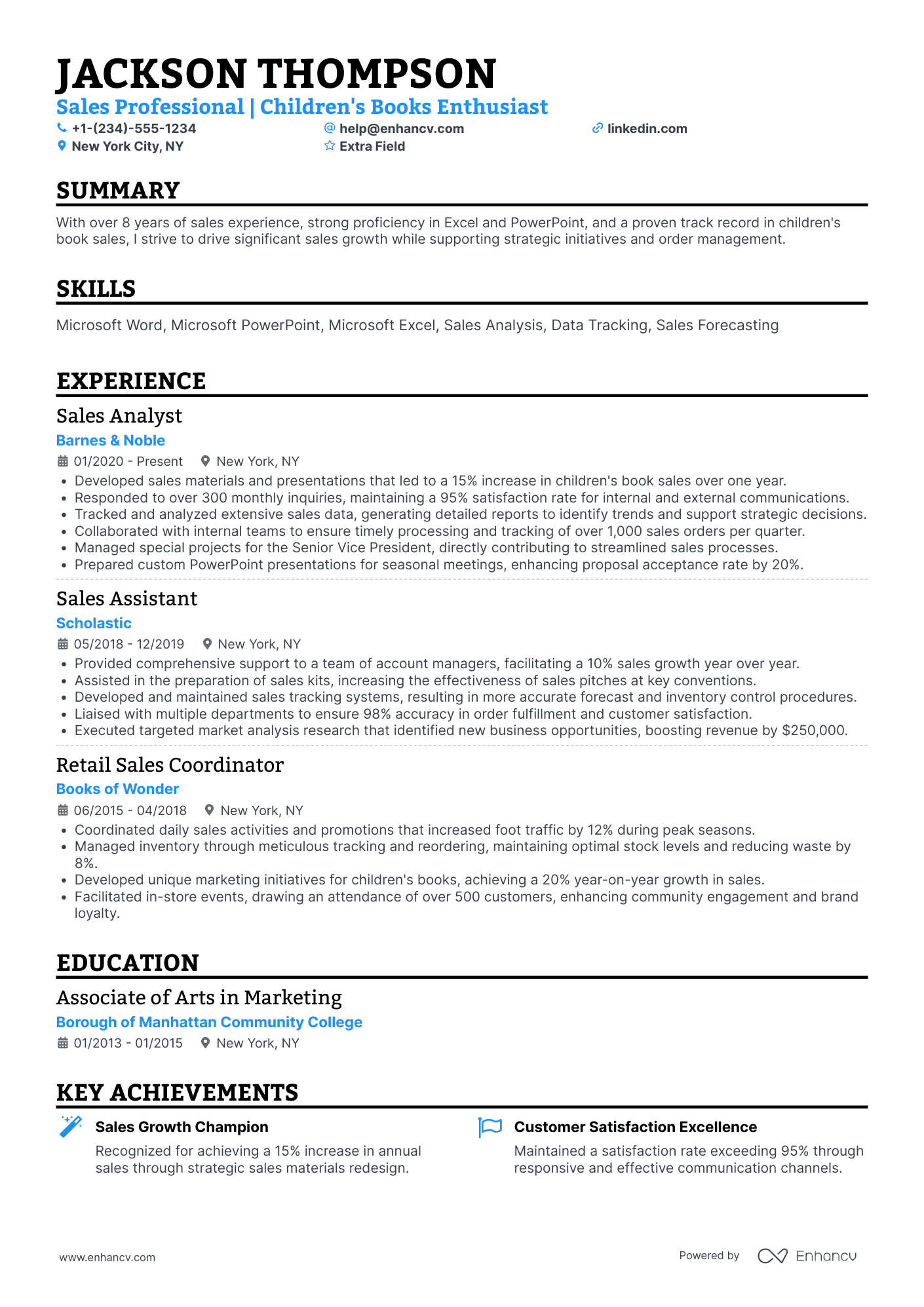 Senior Sales Assistant Resume Example