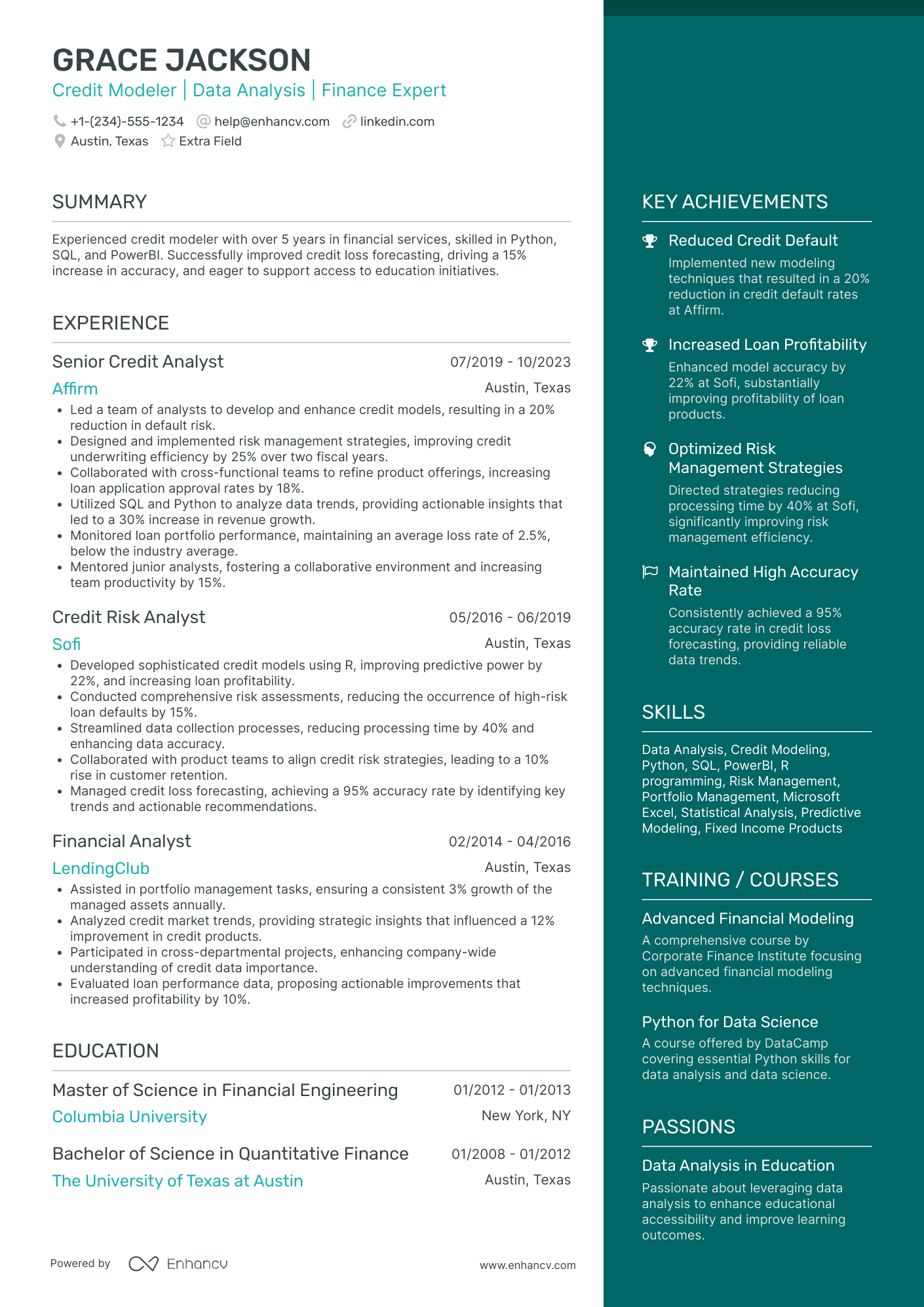 Credit Risk Modeler Resume Example