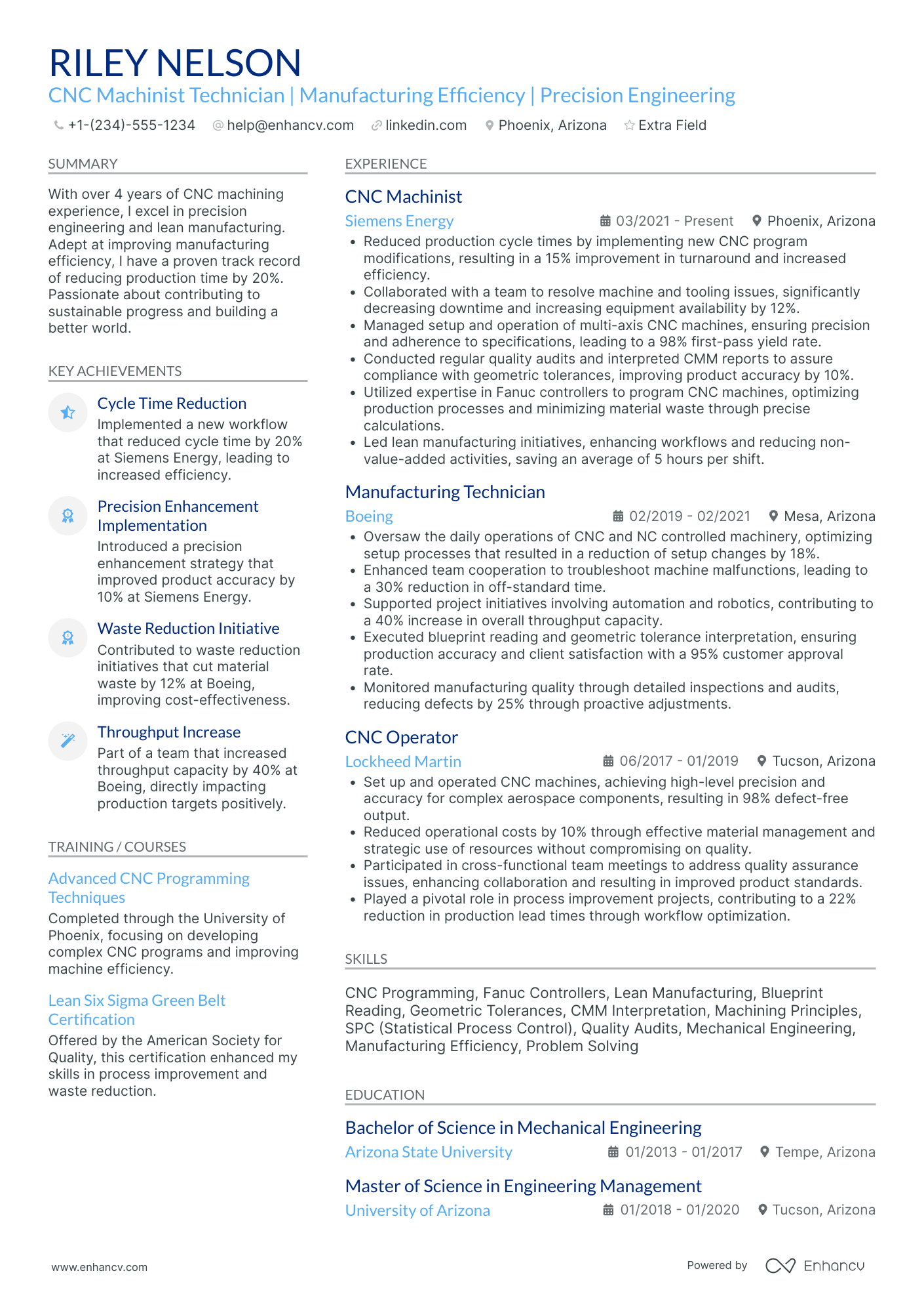 CNC Machinist Technician Resume Example