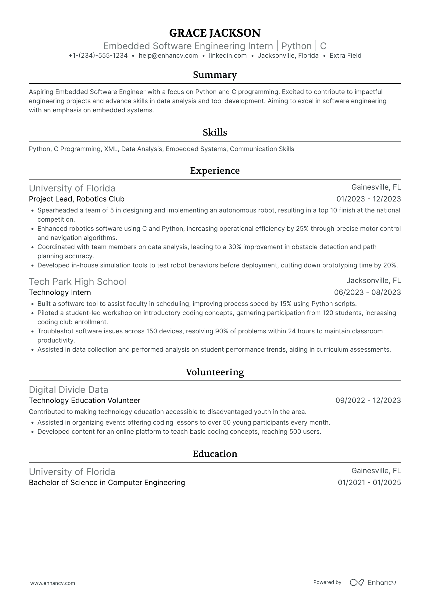 Software Engineering Intern Resume Example