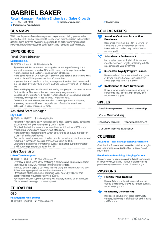 Clothing Store Resume Example