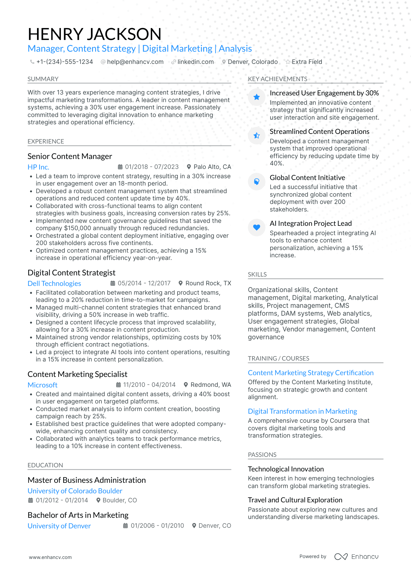 Content Strategy Manager Resume Example