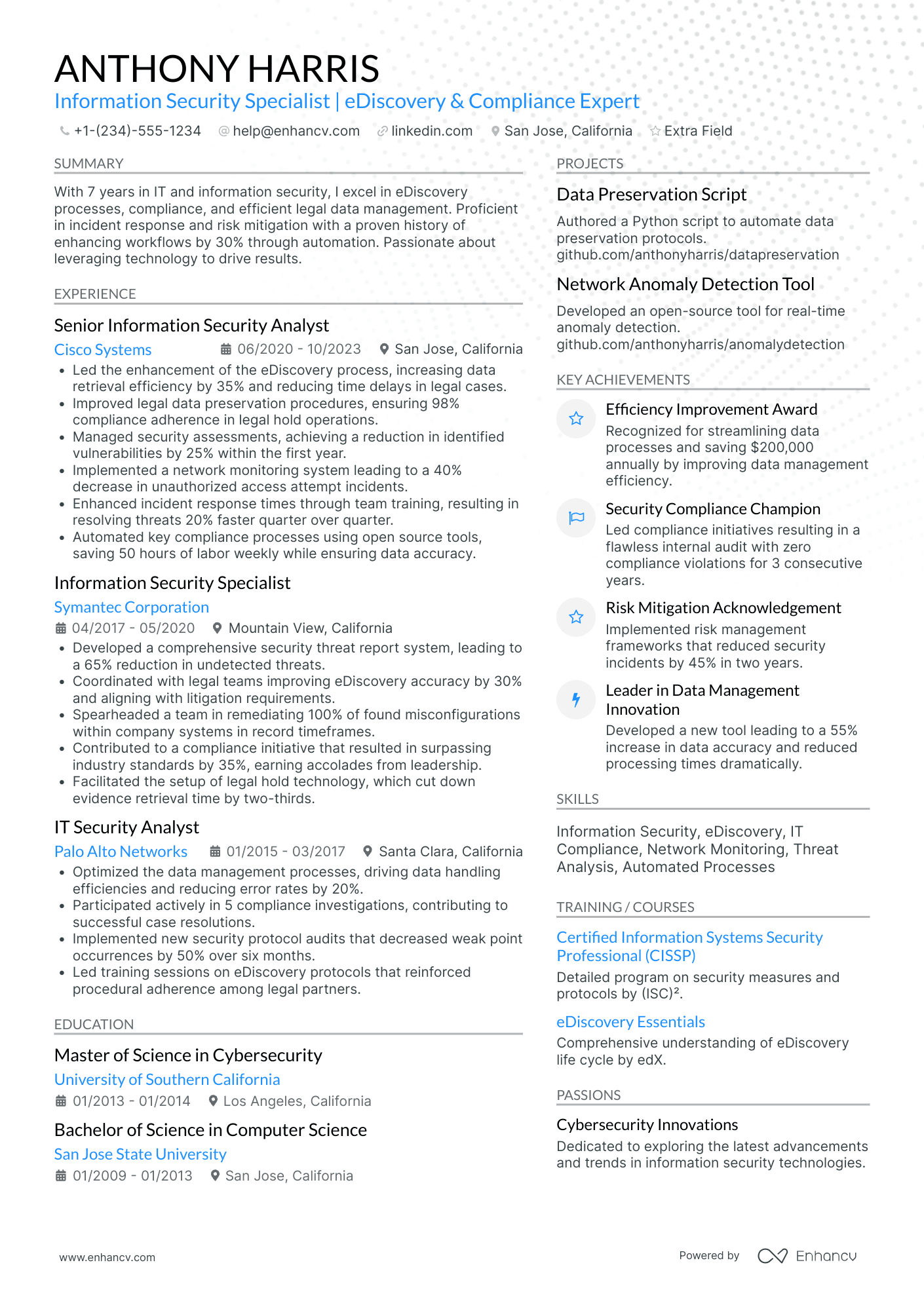 IT Security Analyst Resume Example