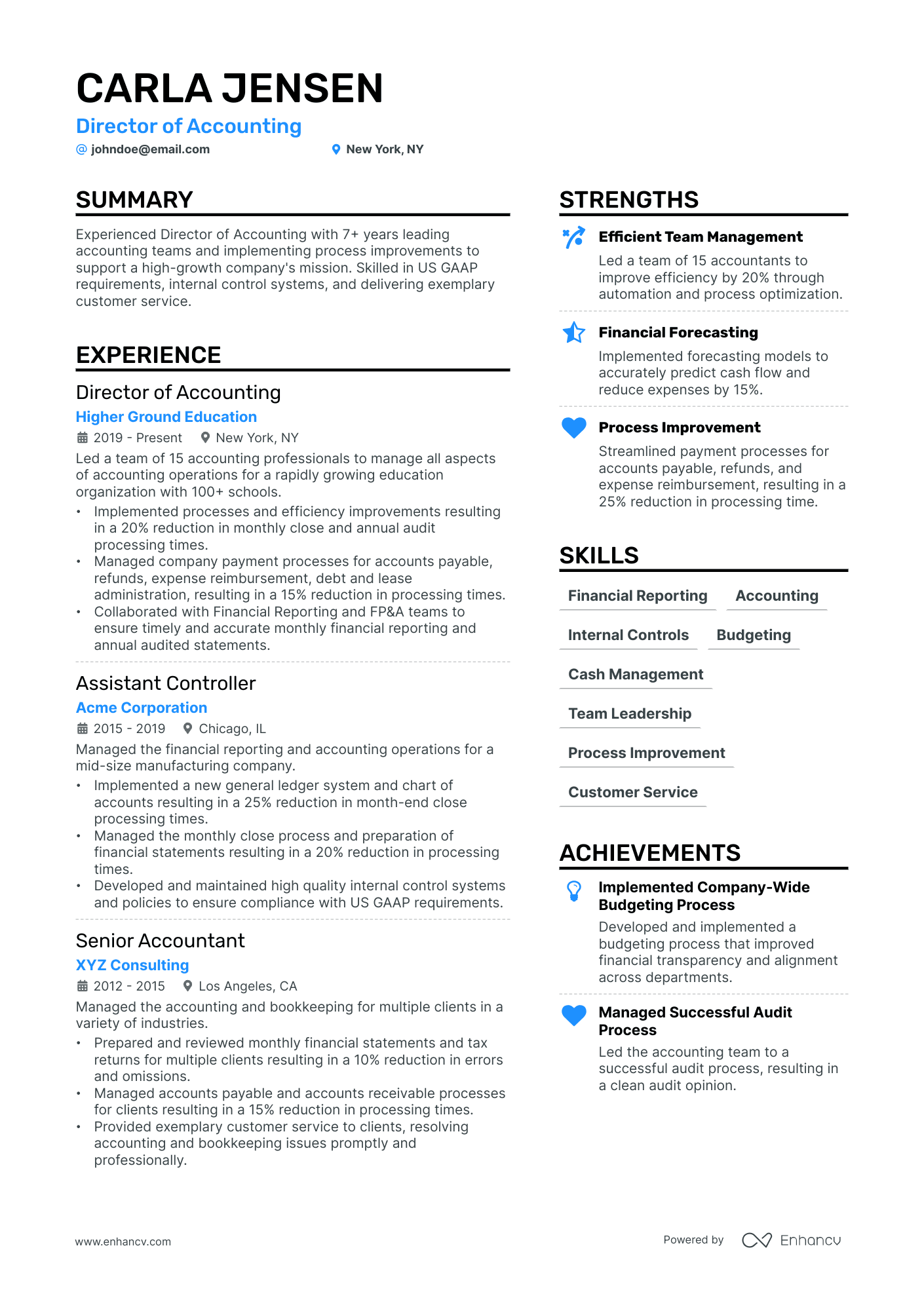 Director of Accounting Resume Example