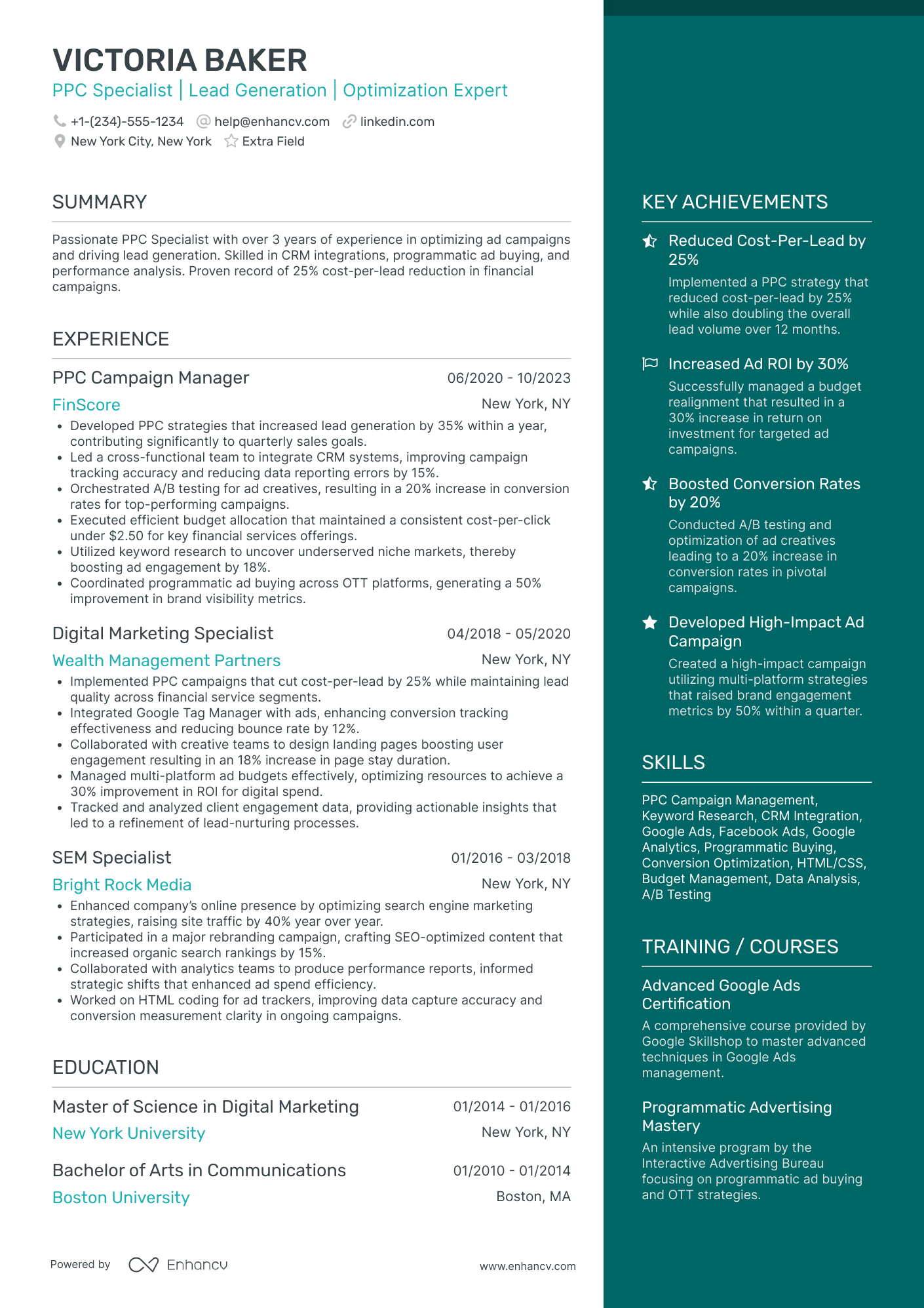 Associate PPC Specialist Resume Example