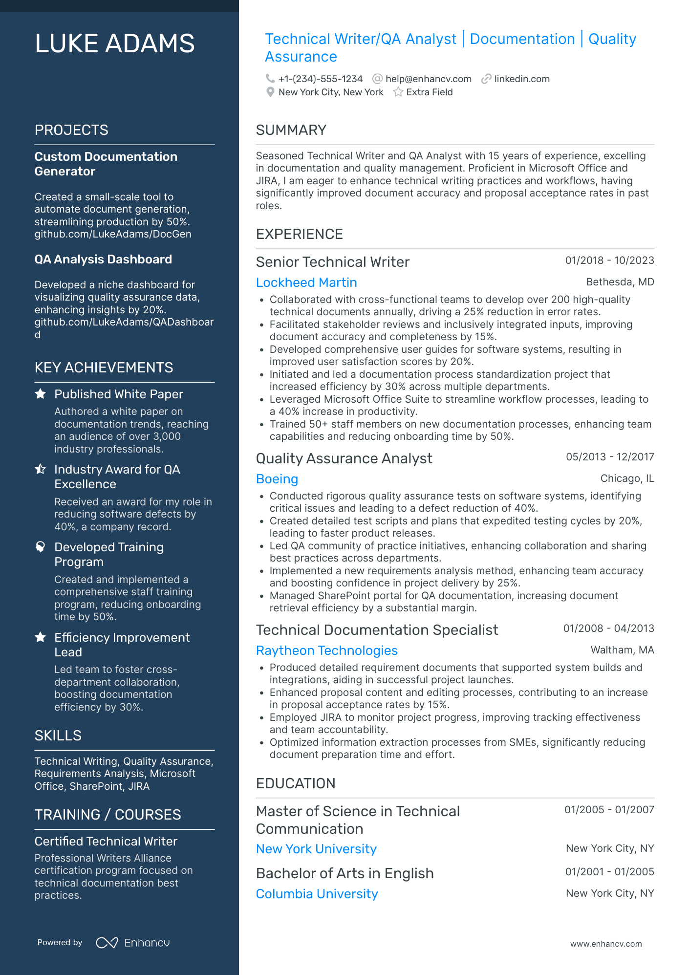 Technical Writing Analyst Resume Example