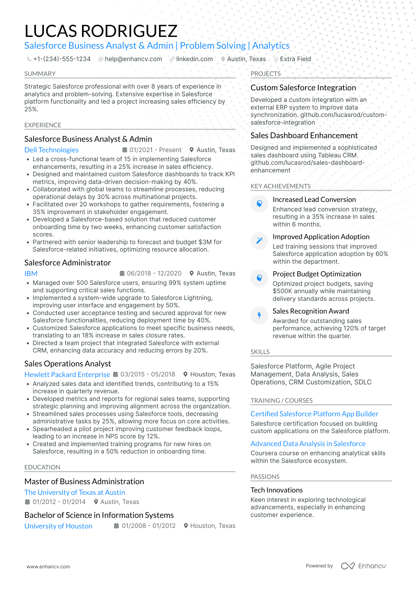 Salesforce Admin Analyst Resume Example