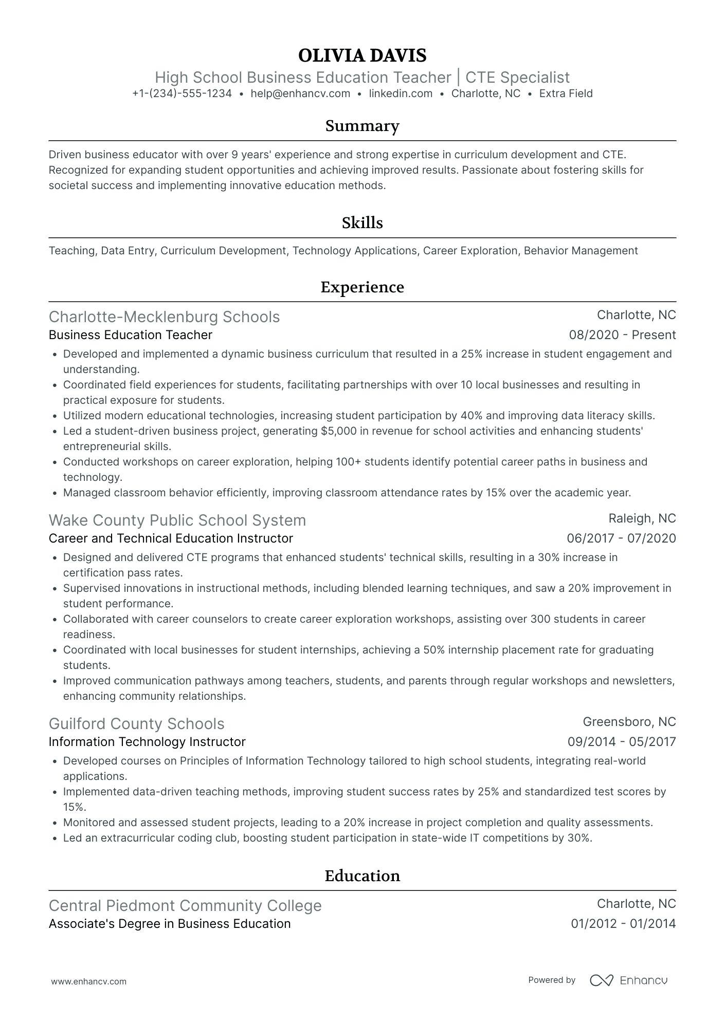 High School Special Education Teacher Resume Example