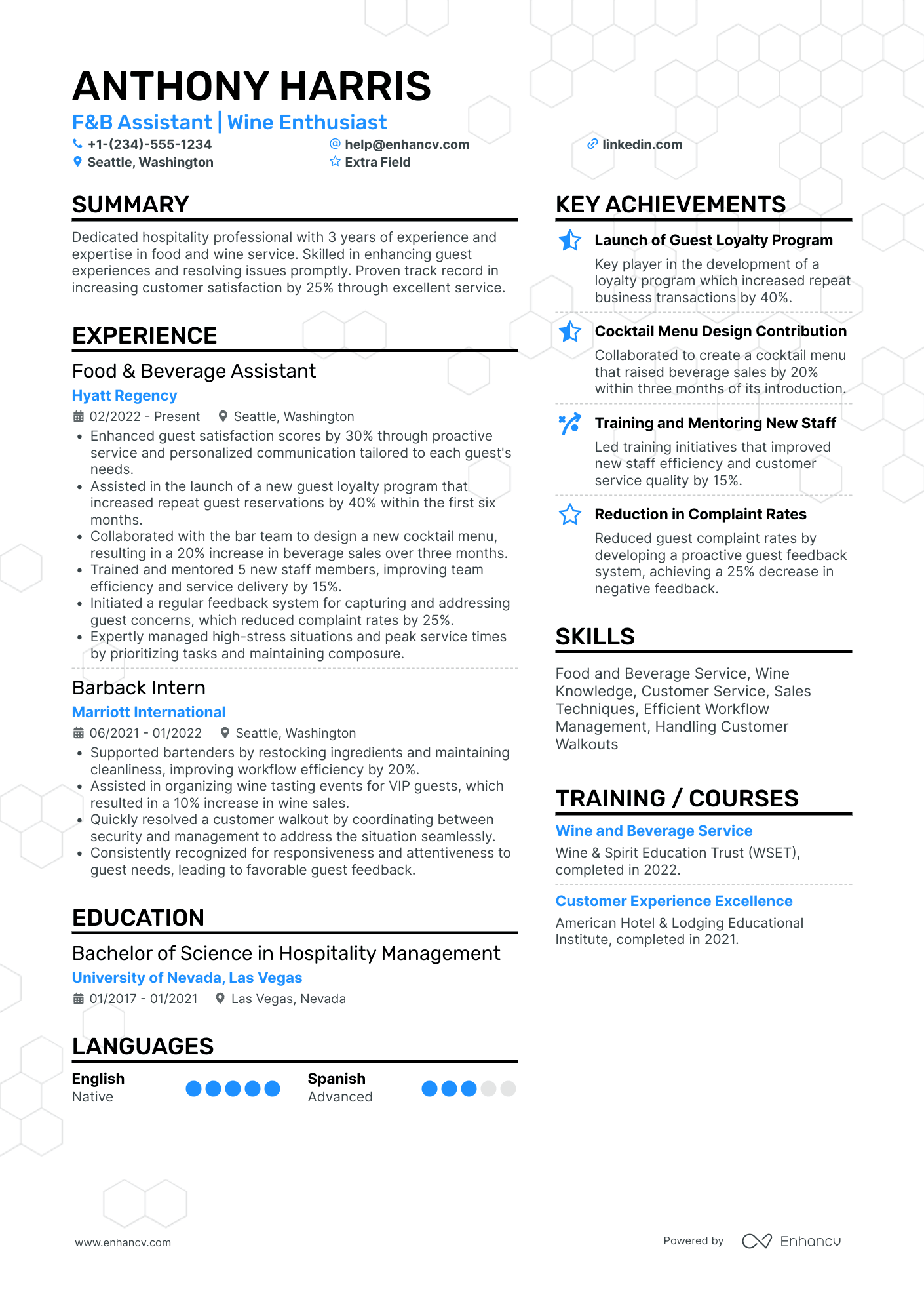 Barback Assistant Resume Example