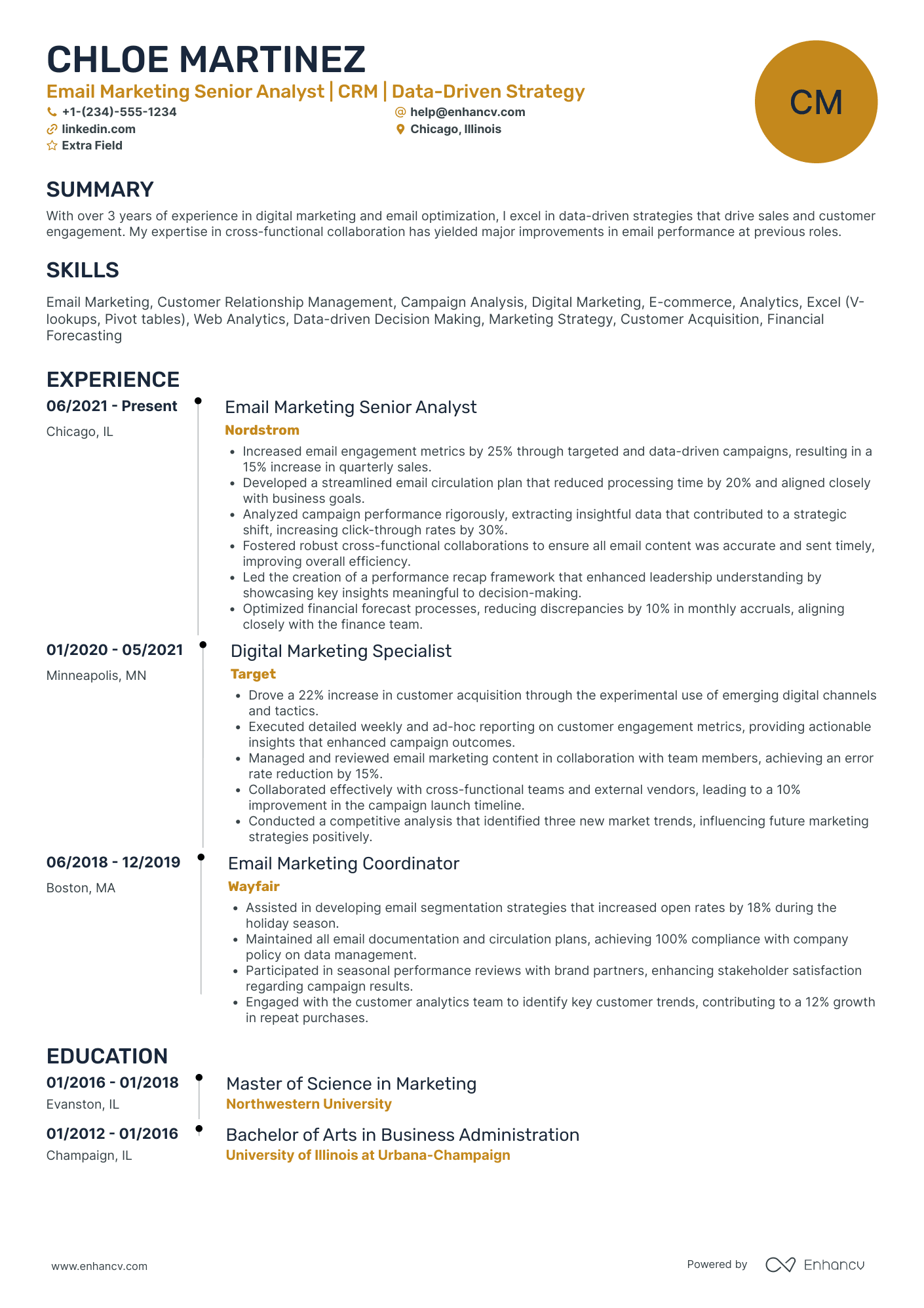 Email Marketing Analyst Resume Example