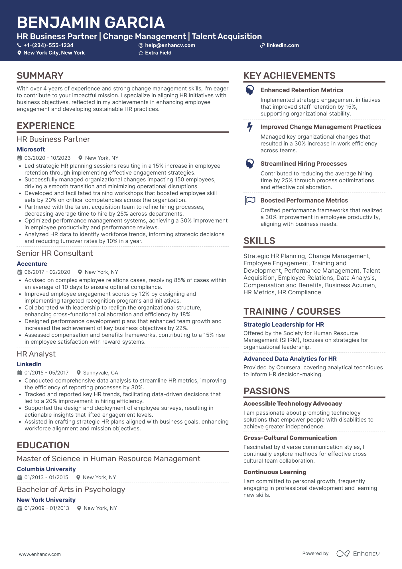 HR Business Partner Analyst Resume Example