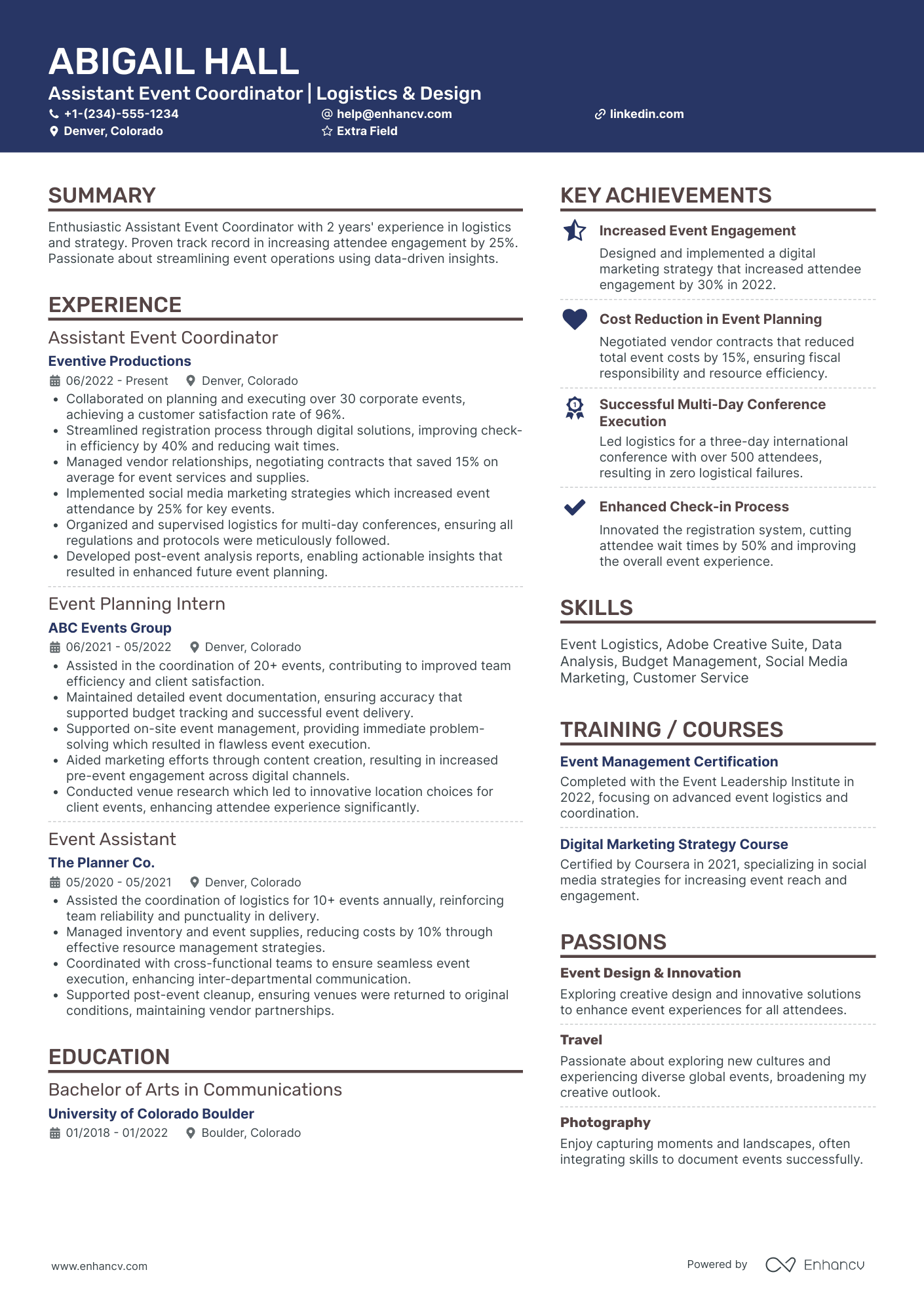 Assistant Event Coordinator Resume Example