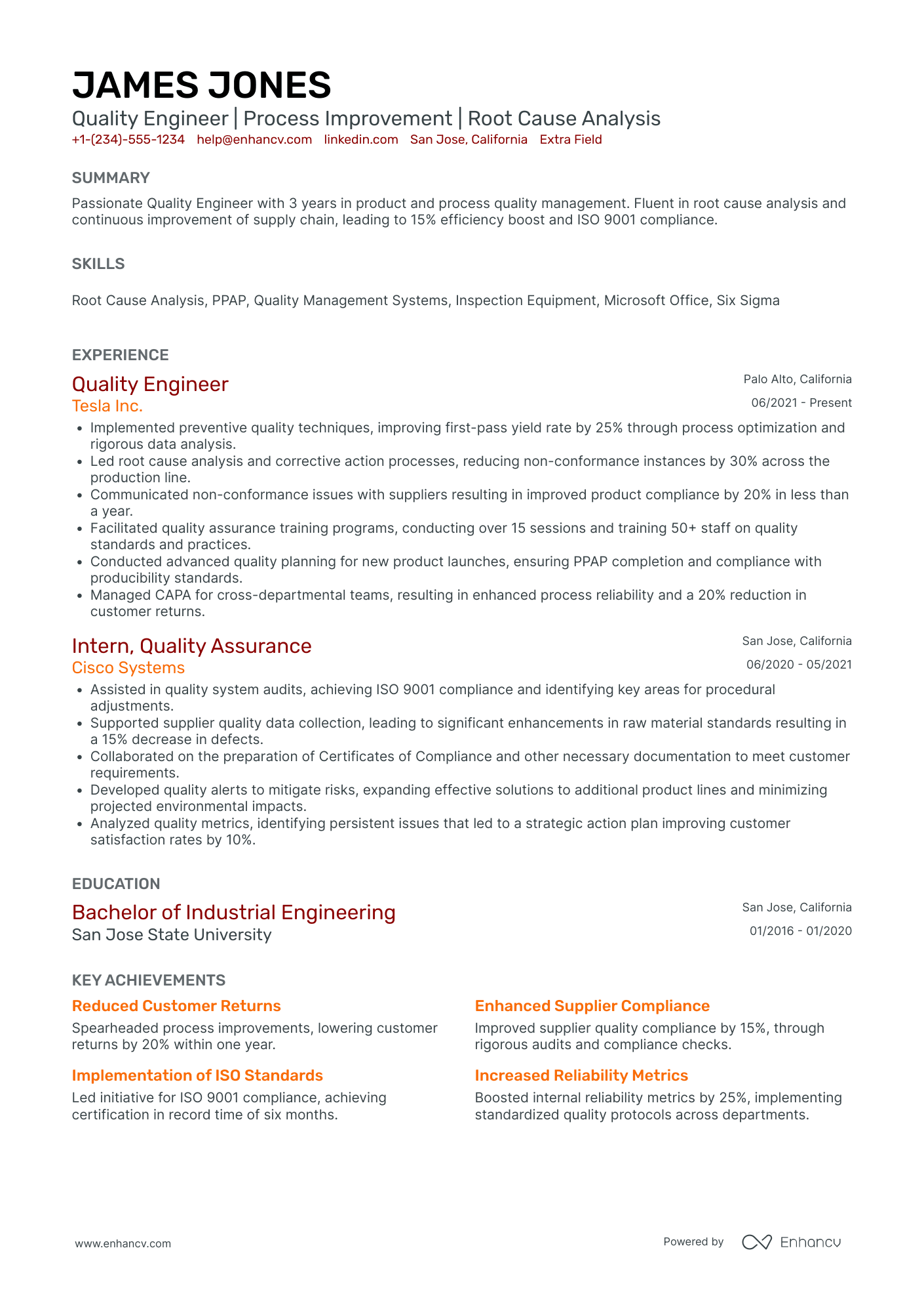 Junior Quality Engineer Resume Example