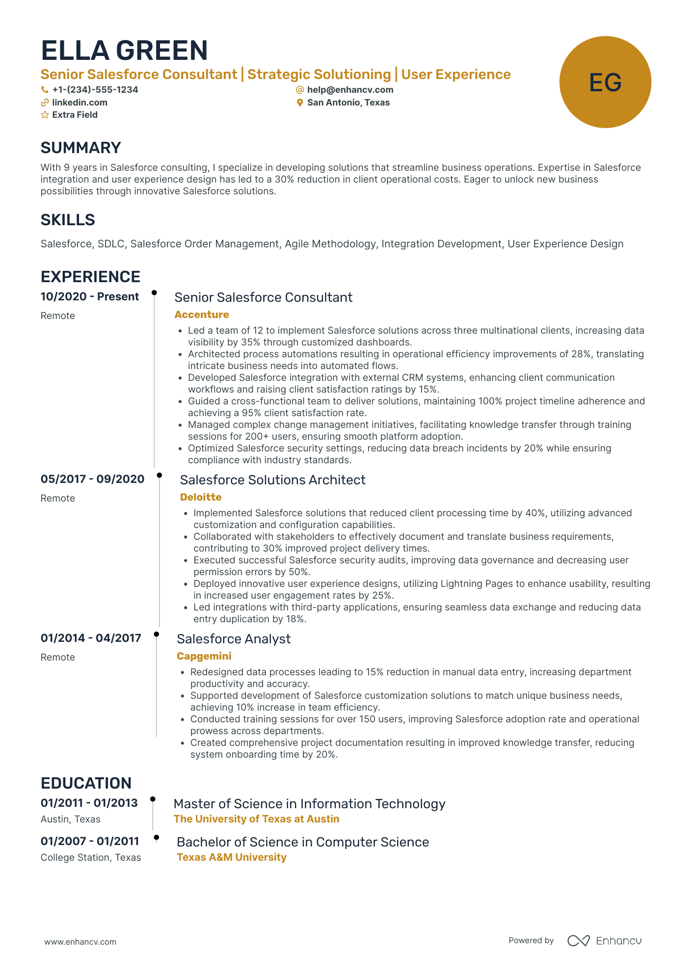 Senior Salesforce Consultant Resume Example