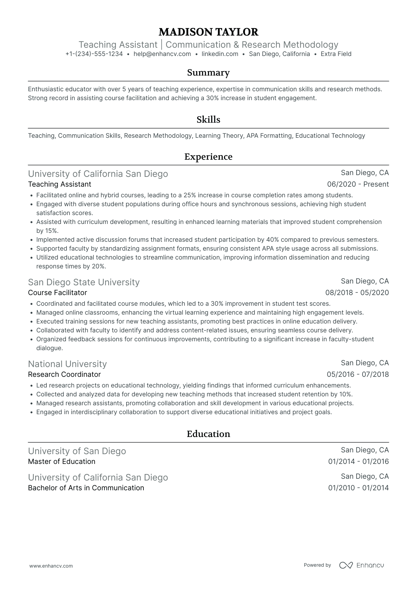 College Teaching Assistant Resume Example