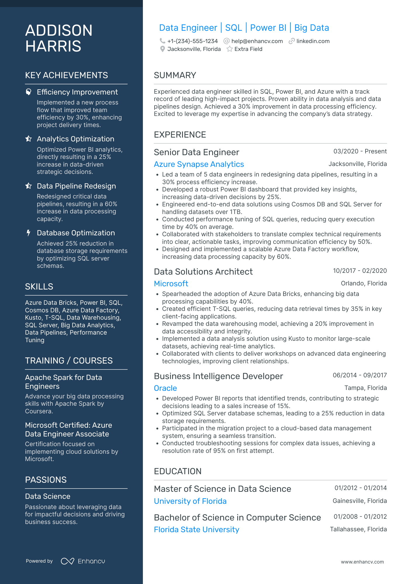 Entry Level Data Engineer Resume Example