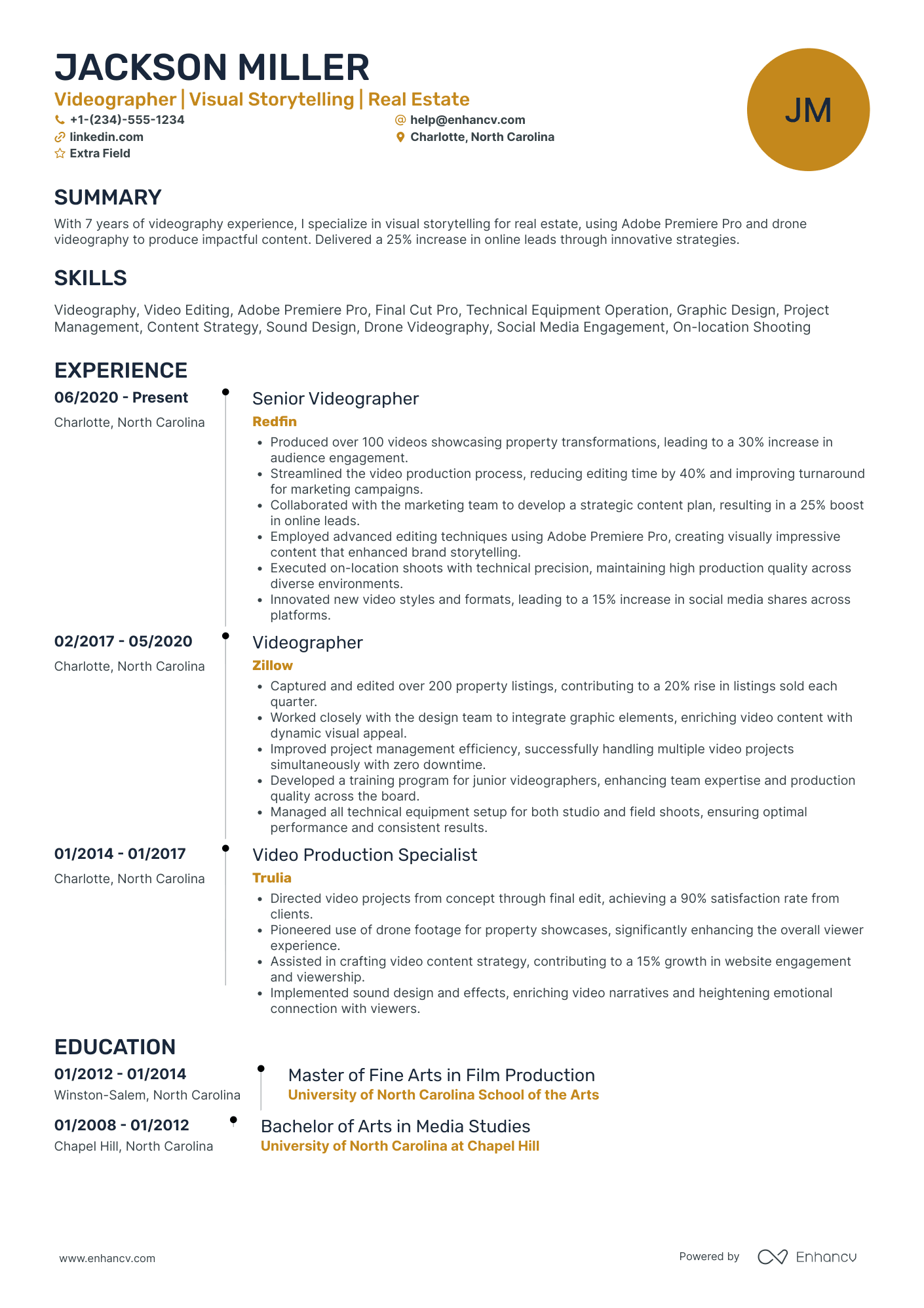 Social Media Videographer Resume Example