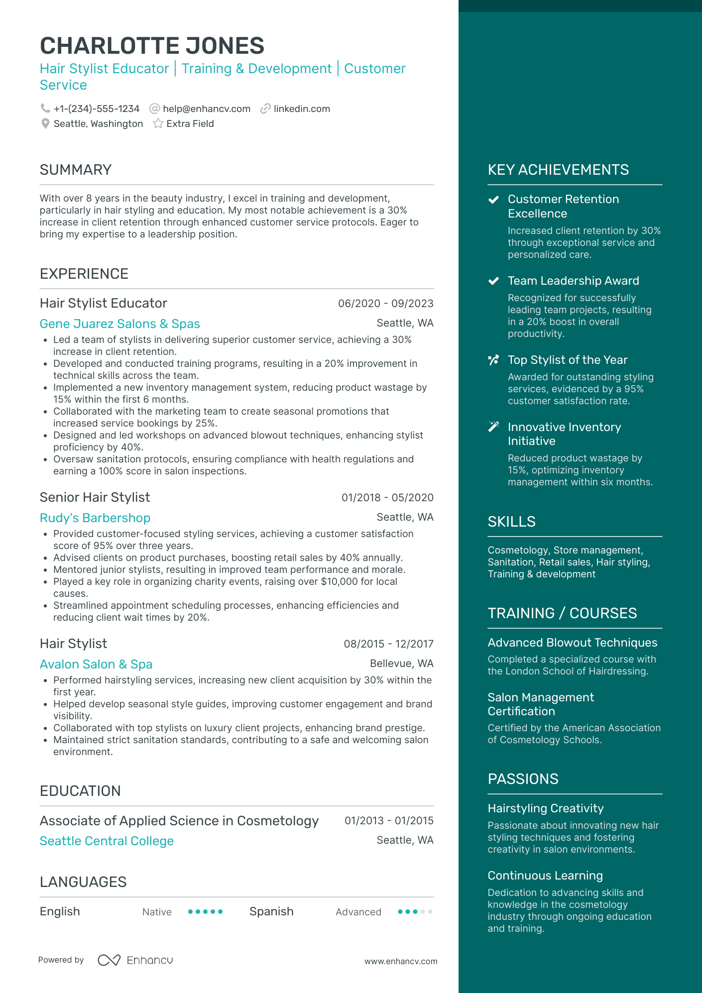 Hair Stylist Educator Resume Example