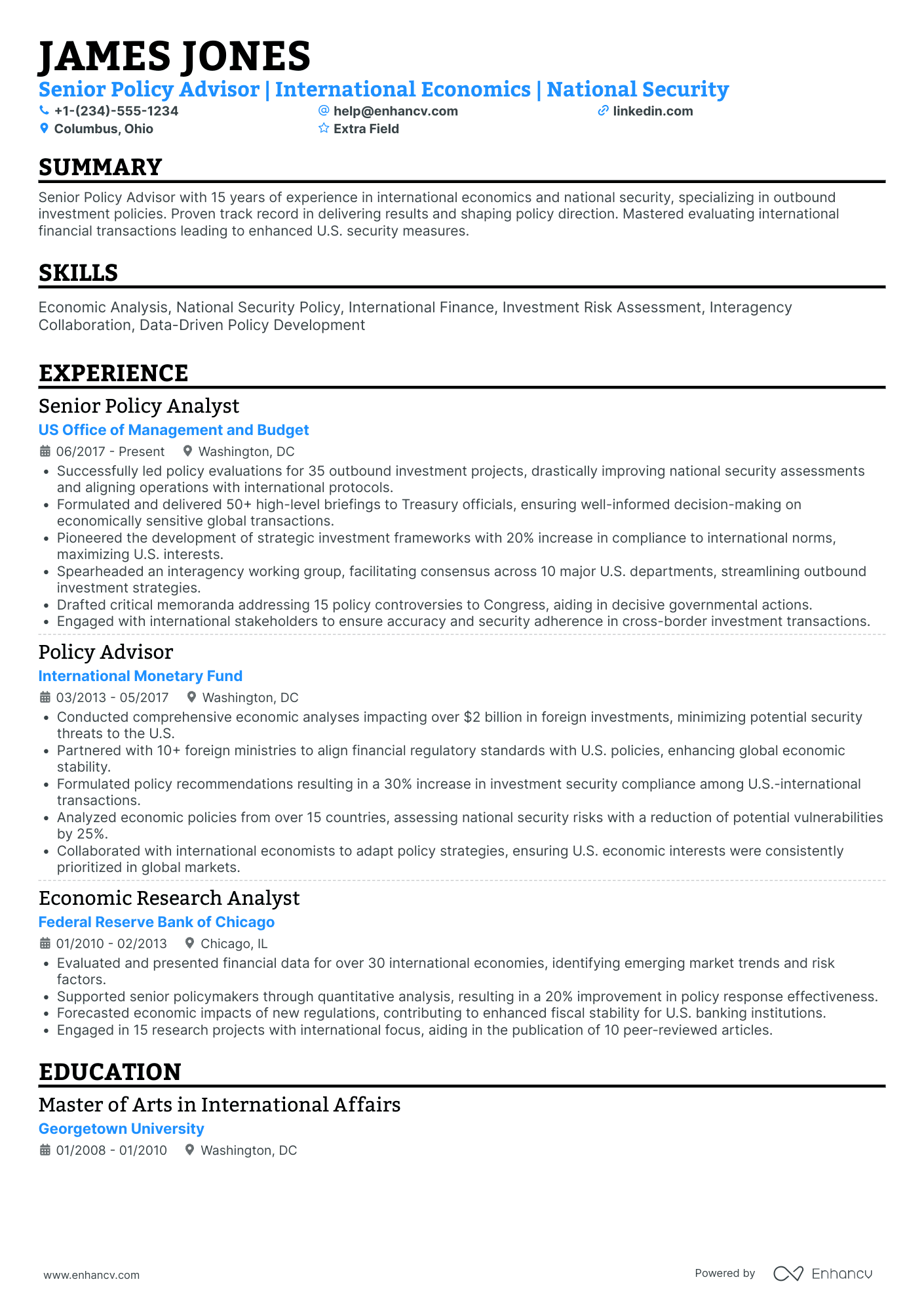 Social Engineering Policy Advisor Resume Example