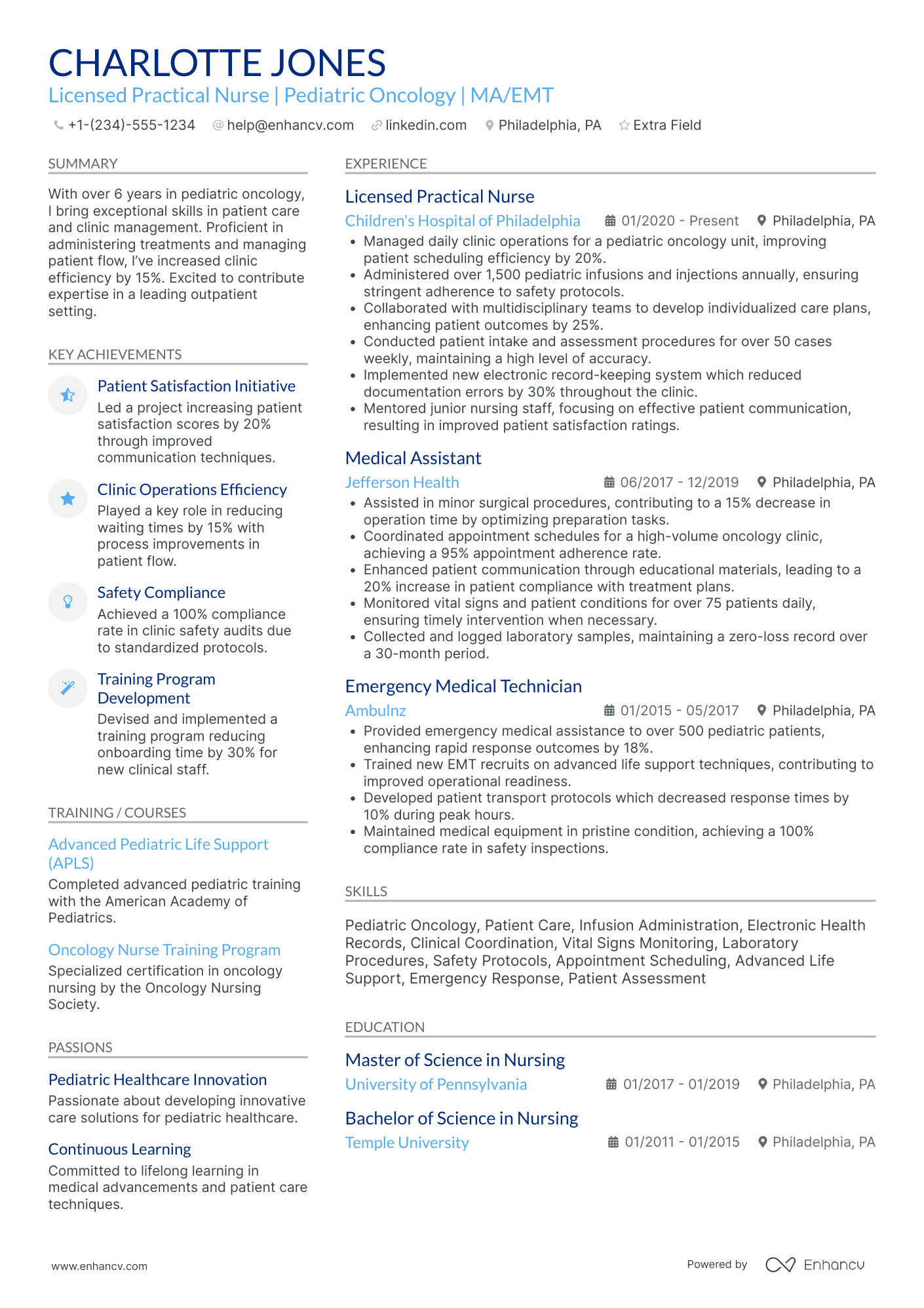 EMT Pediatric Specialist Resume Example