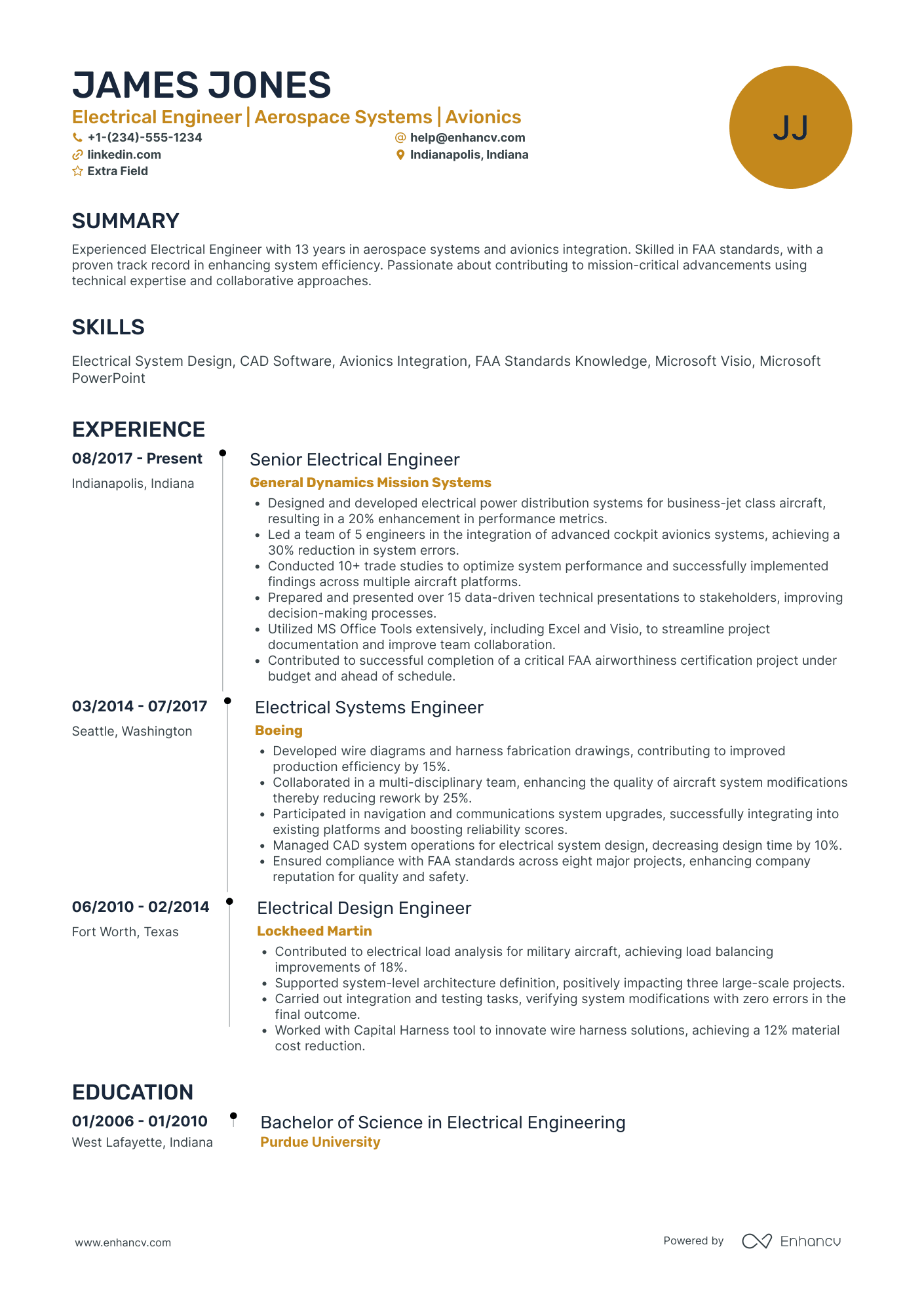 Mid Level Electrical Engineering Specialist Resume Example