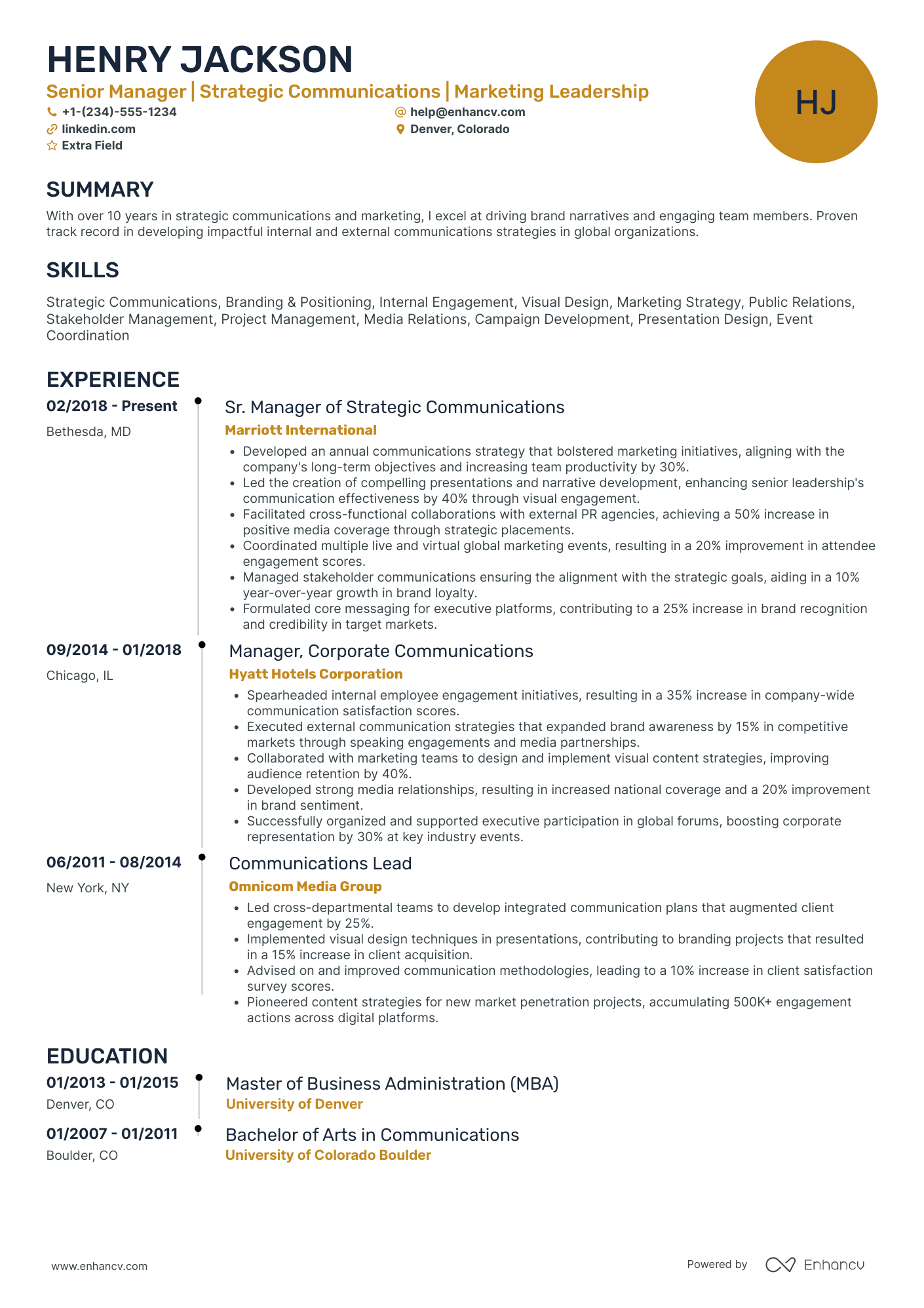 Senior Chief Marketing Officer Resume Example