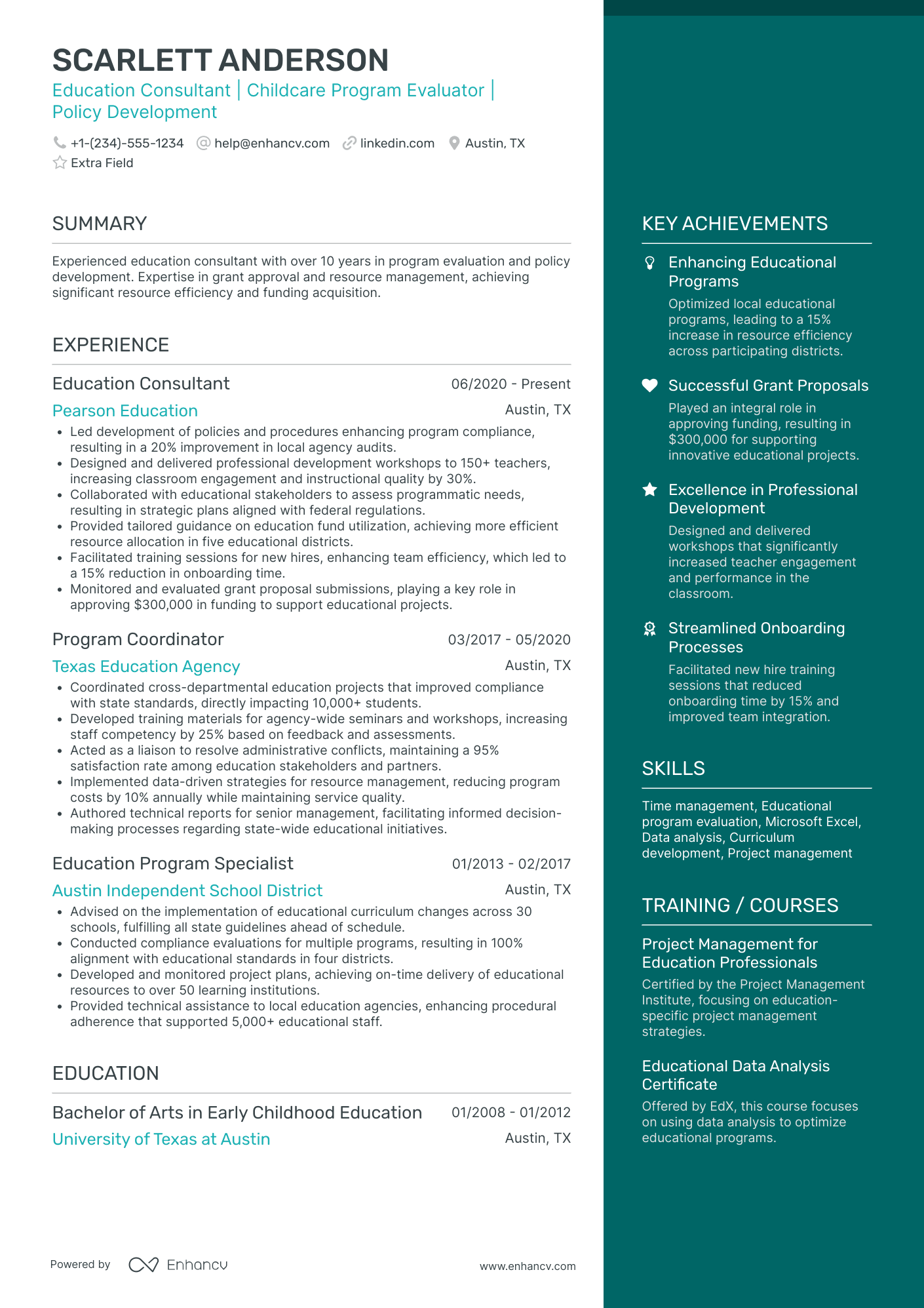 Early Childhood Teacher Consultant Resume Example