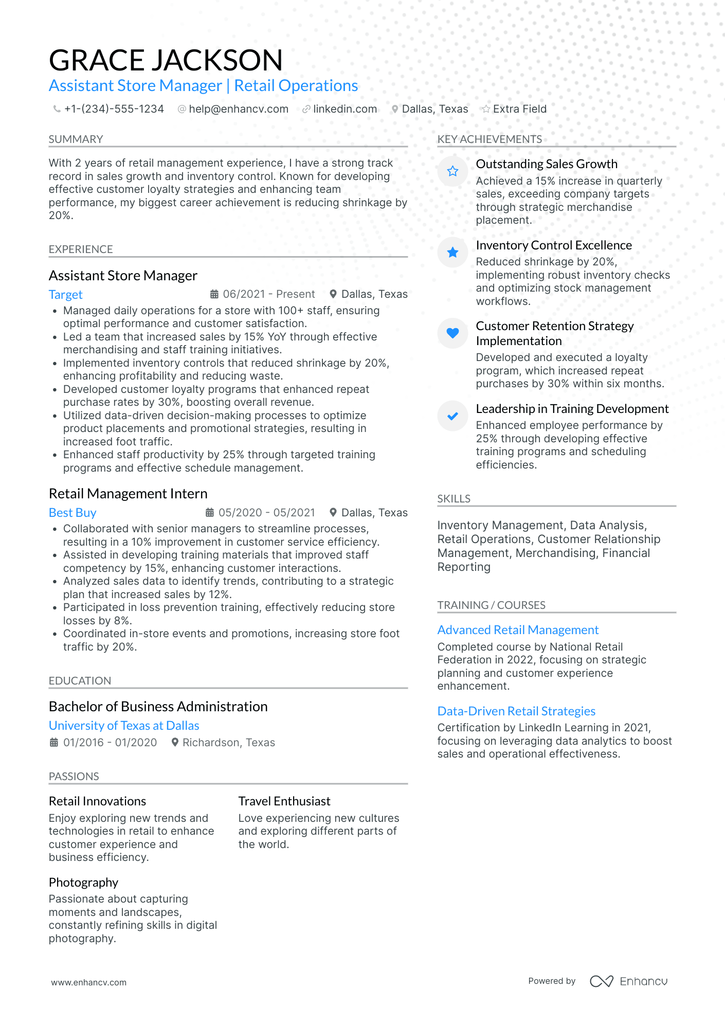 Walmart Assistant Store Manager Resume Example