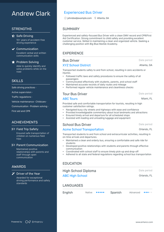 Bus Driver Resume Example