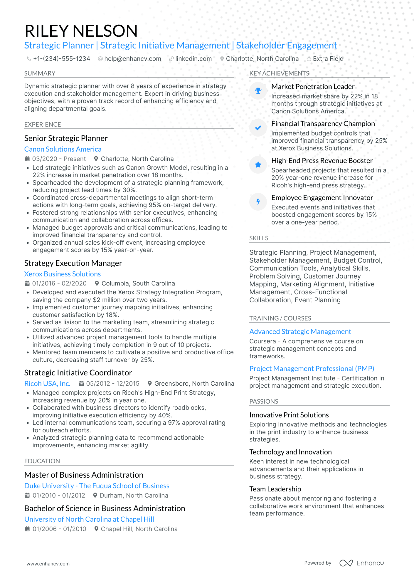 MBA Strategic Planner Resume Example