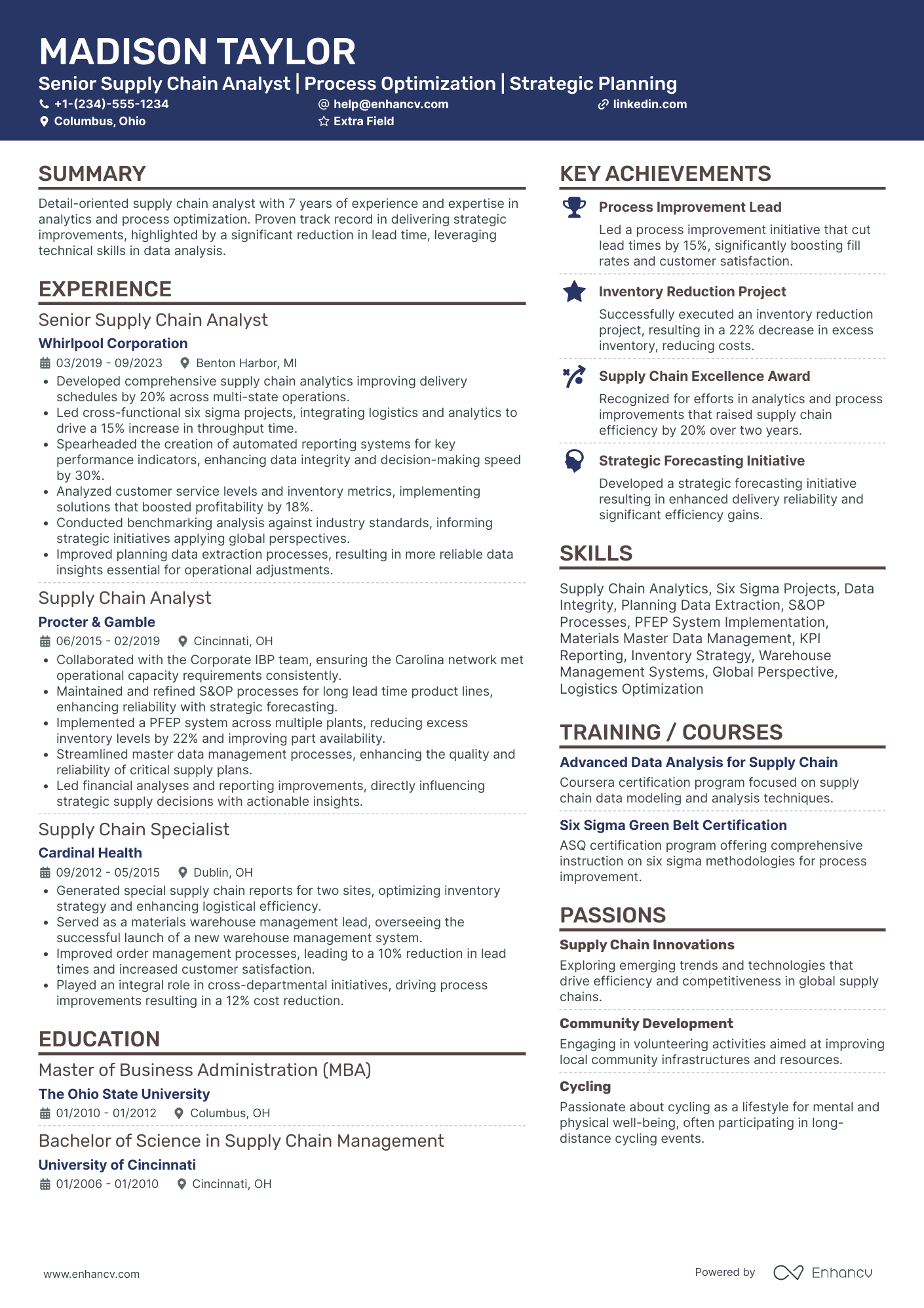 Senior Supply Chain Analyst Resume Example