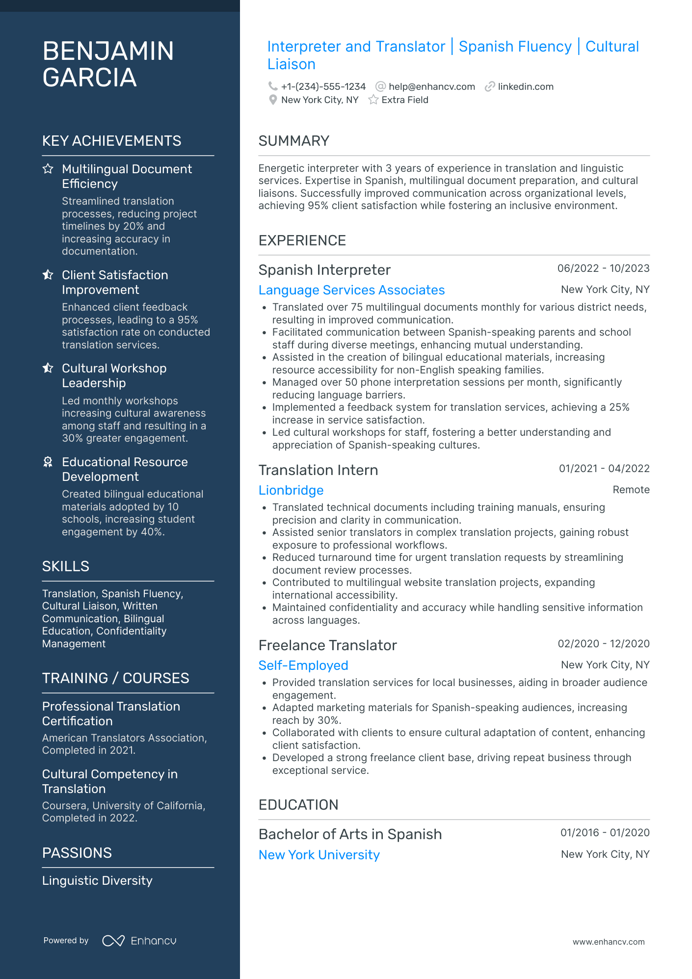 Junior Translator Resume Example