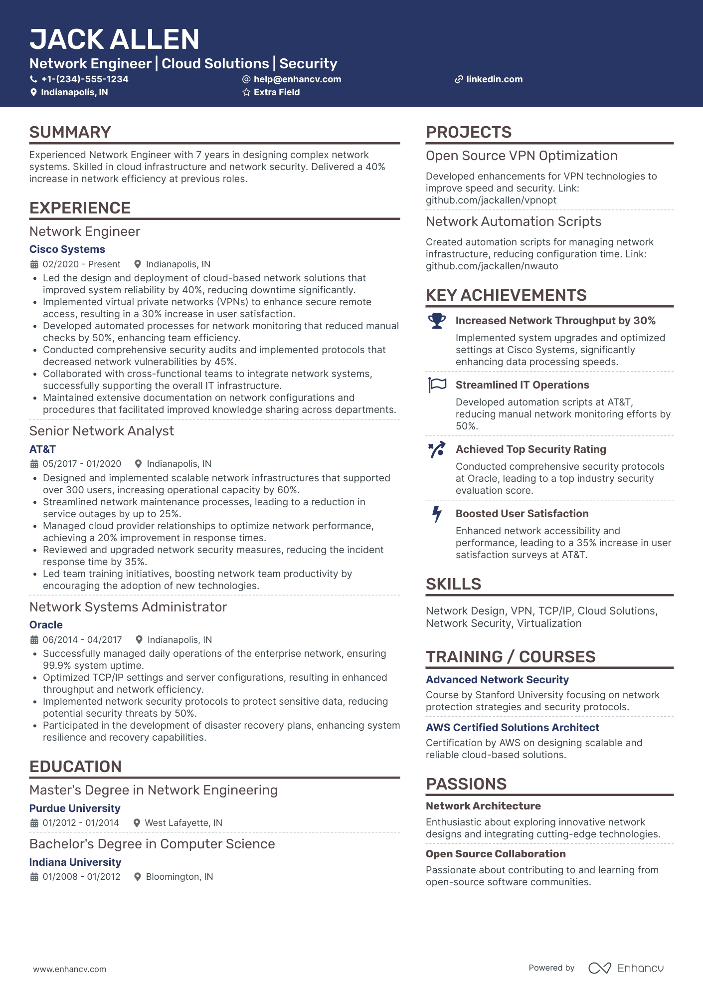 Computer Science Network Architect Resume Example