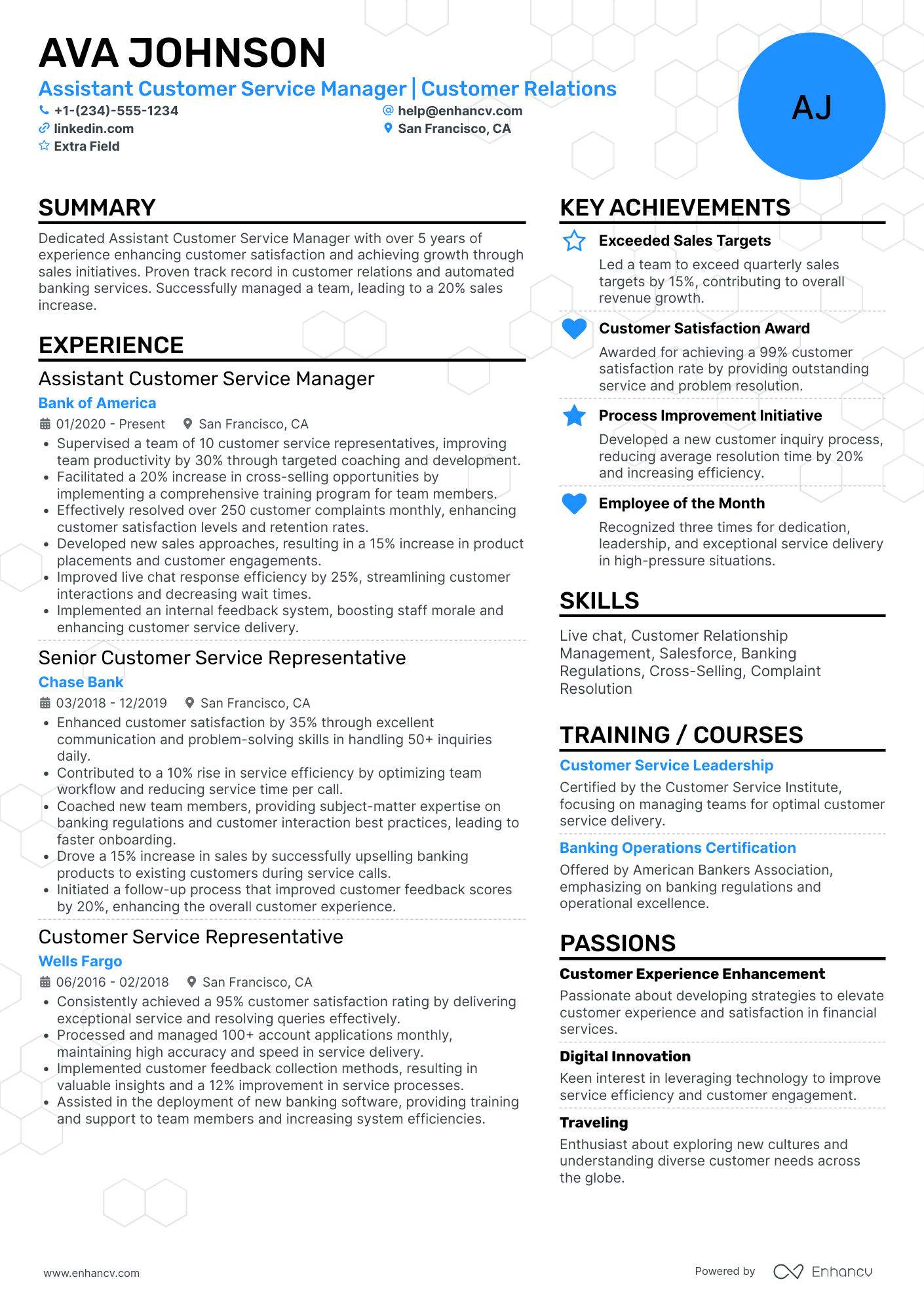 Assistant Manager of Customer Service Resume Example