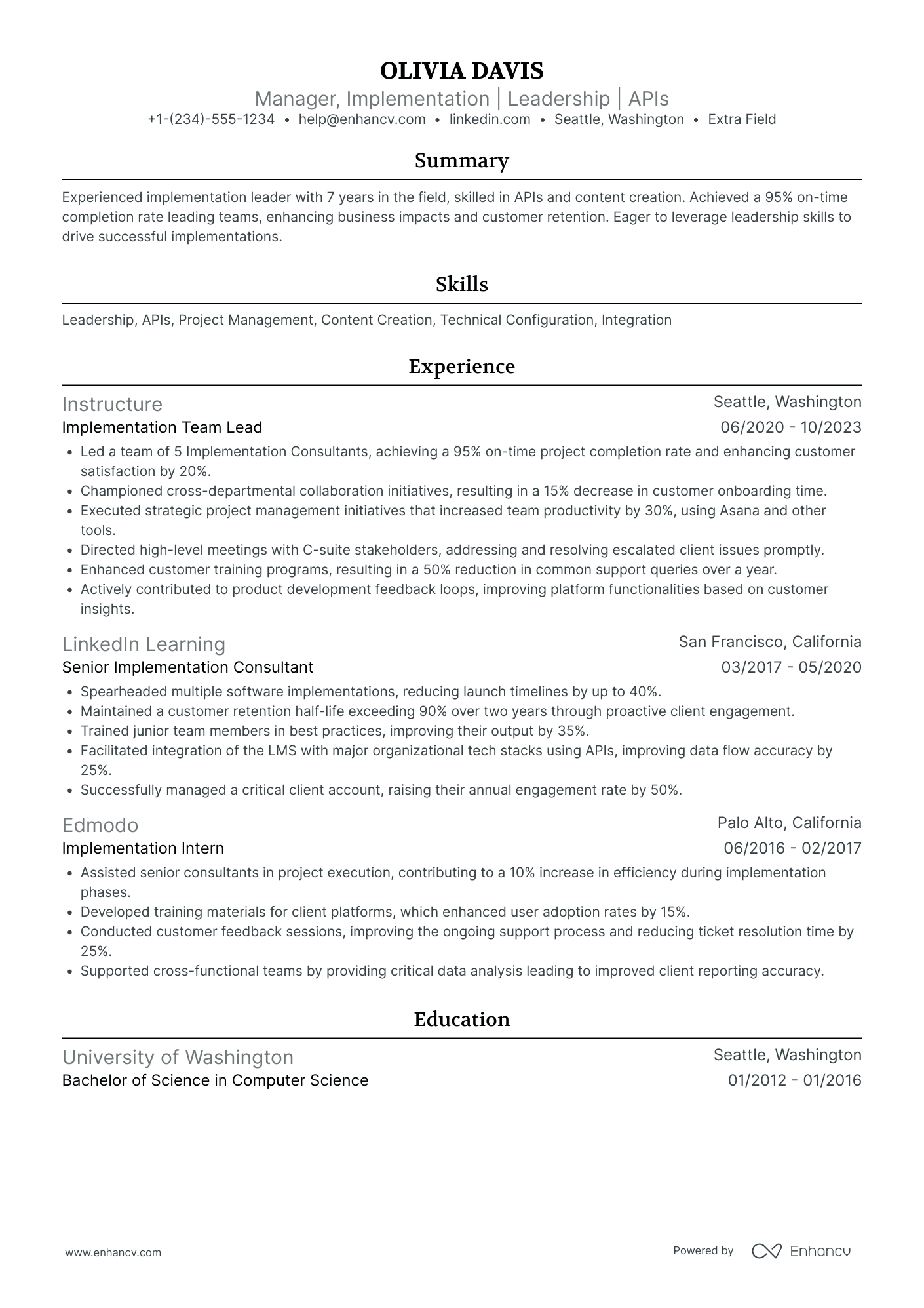 Junior Implementation Manager Resume Example