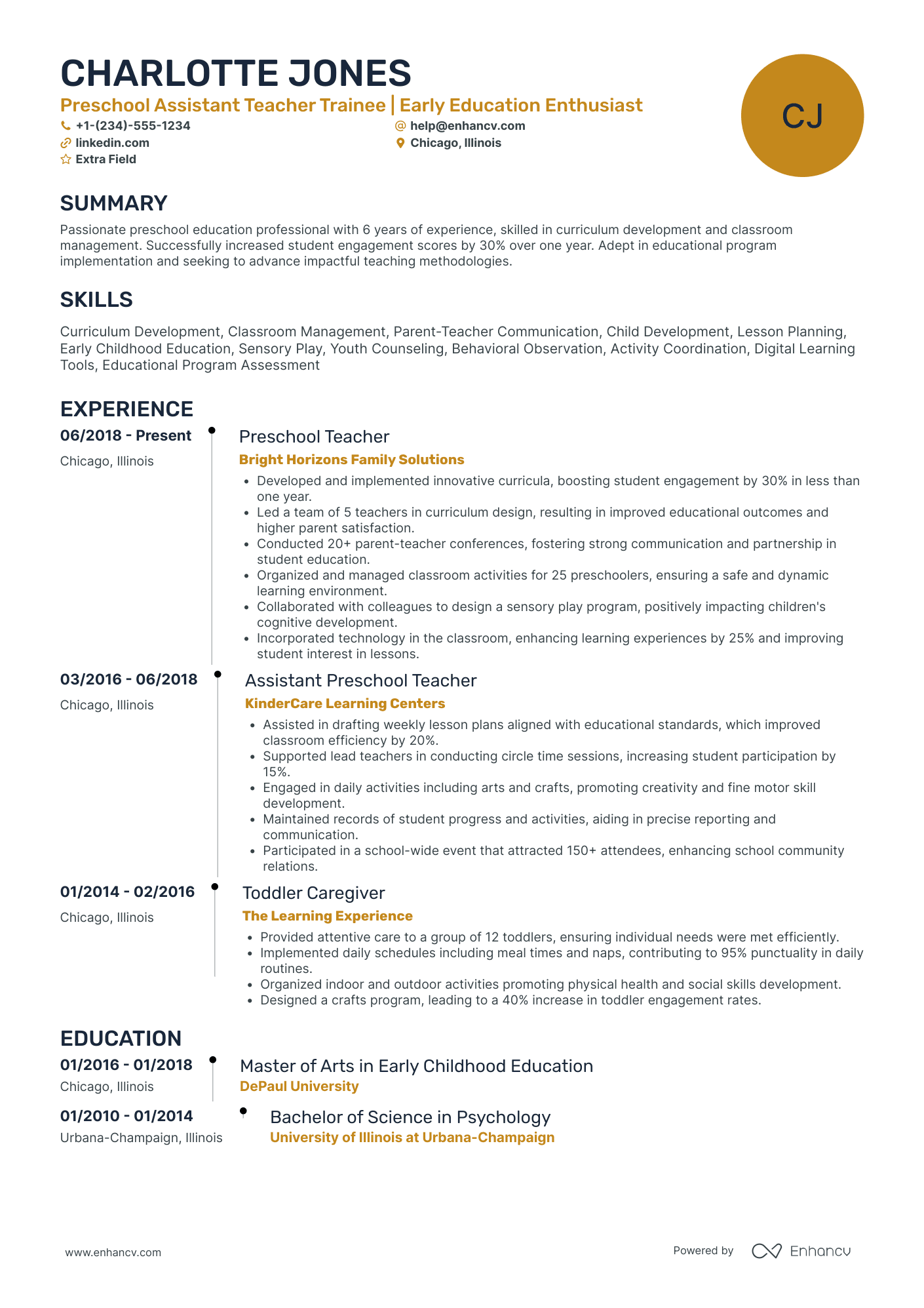 Preschool Assistant Teacher Trainee Resume Example