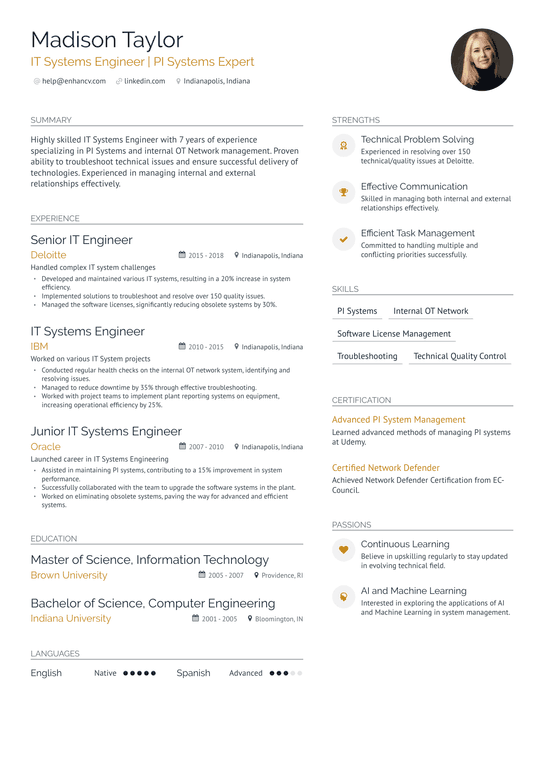 IT Systems Engineer Resume Example