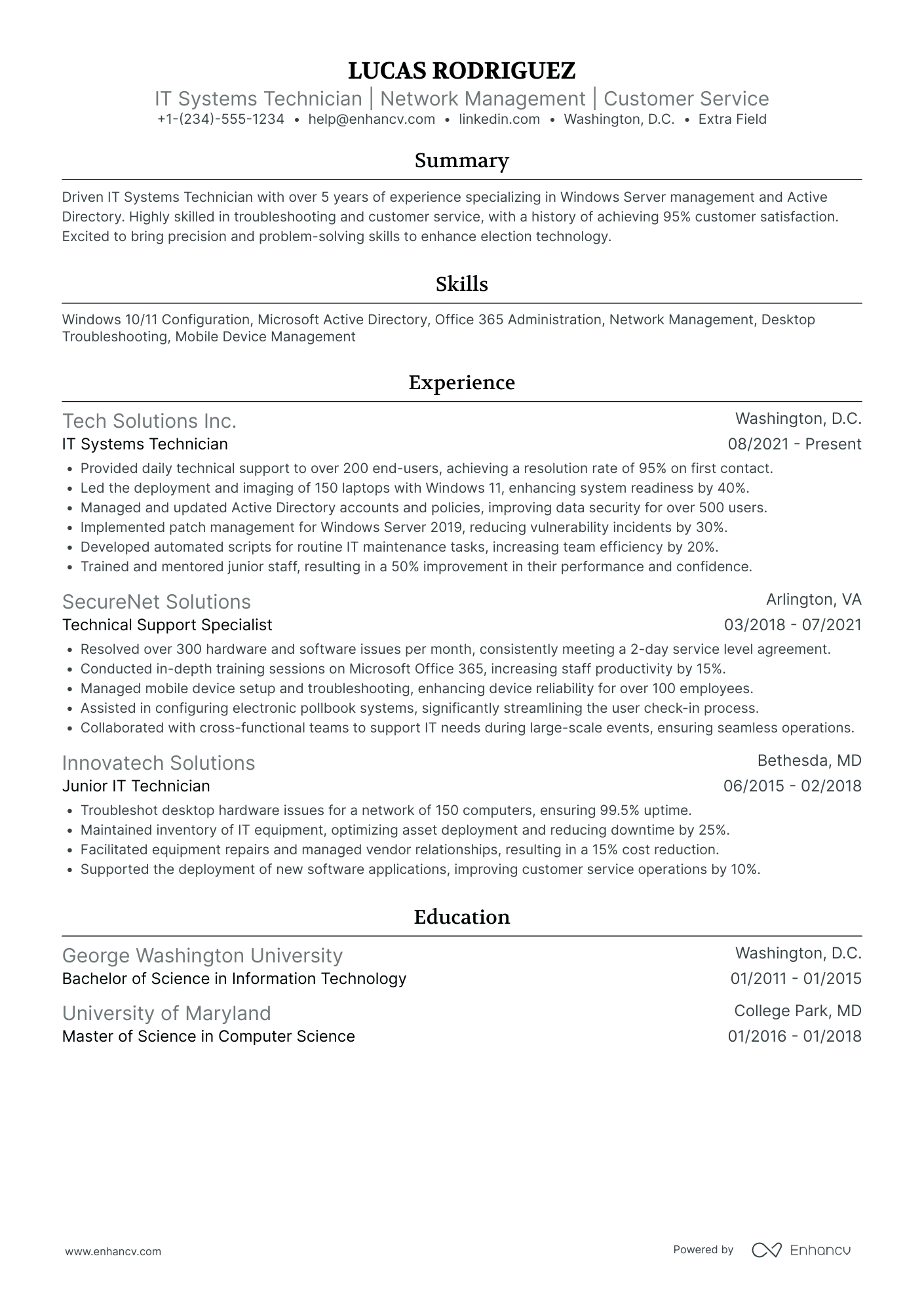 IT Systems Technician Resume Example