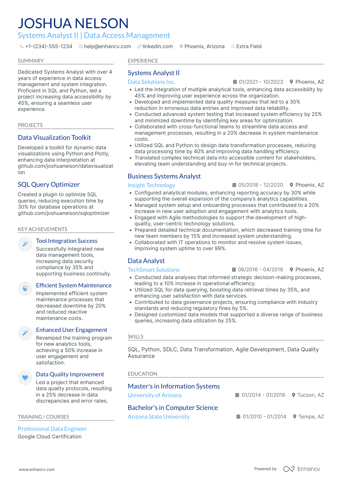 Data System Analyst Resume Example